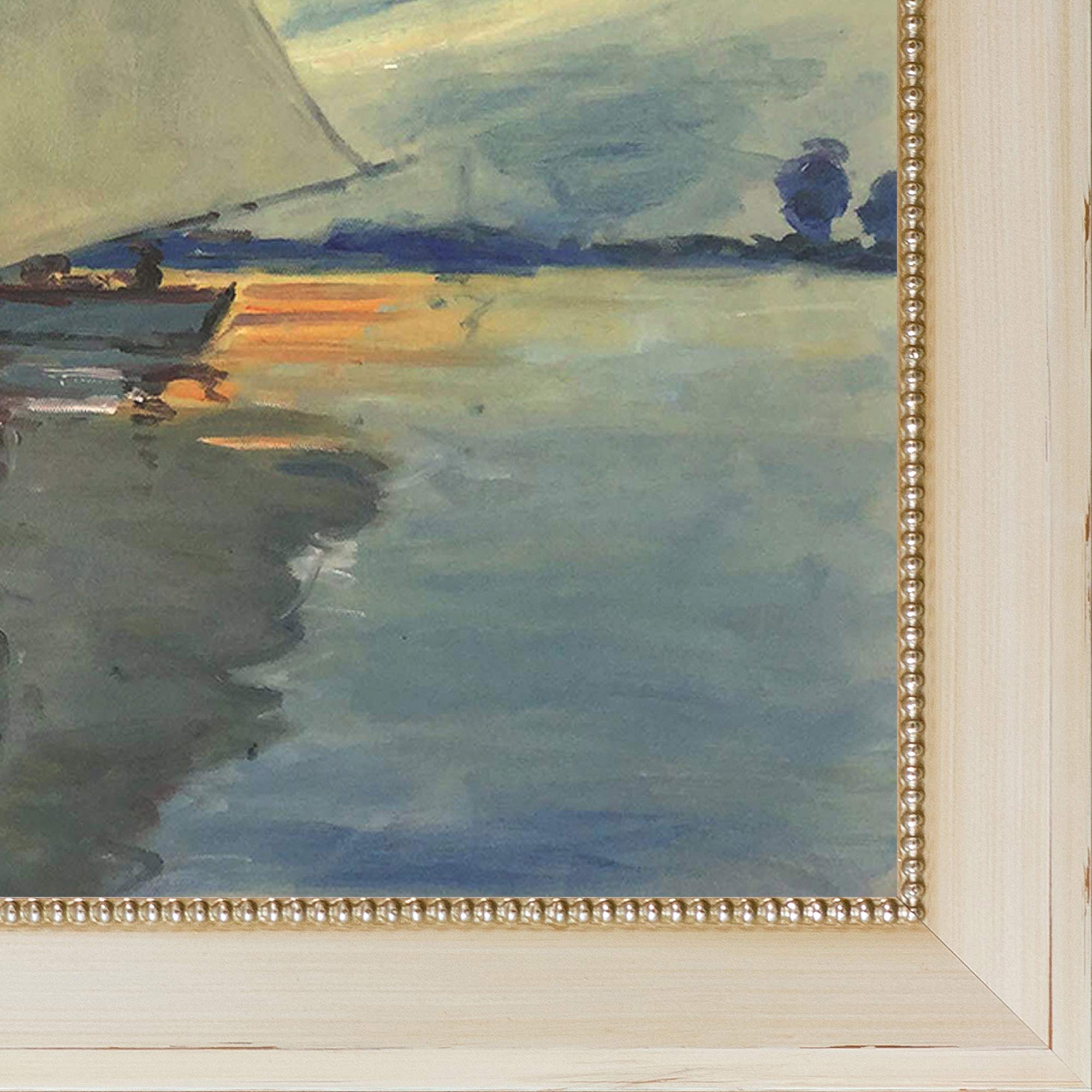 Hand Painted Oil Painting Reproduction - Monet Sailboat at Le Petit-Gennevilliers with Constantine Frame, 28.5x24.5 Inch, Wall Art Decor for Living Room, Bedroom, Office