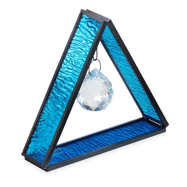 Blue Triangle Stained Glass Crystal for Home Decor, Window Art, and DIY Craft Projects