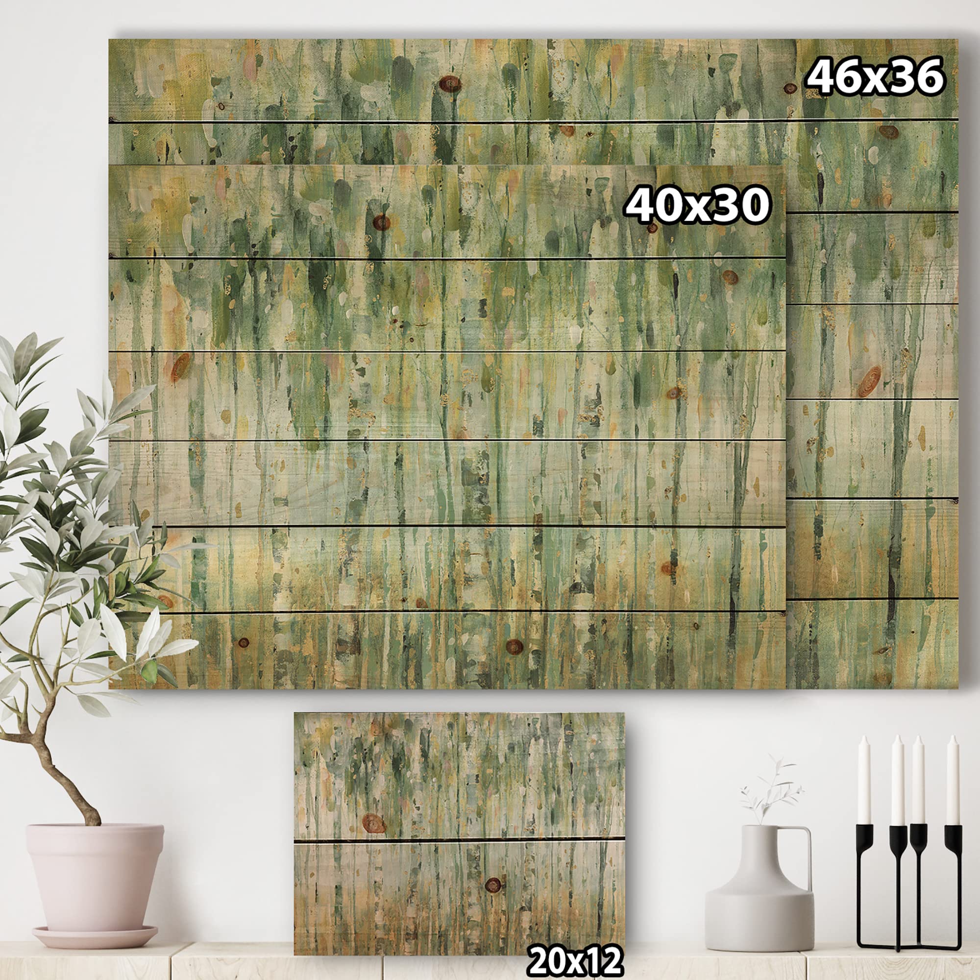 The Birch Forest II - Traditional Wood Wall Decor, Green Abstract Wood Art Panel, Large Pine Wood Wall Art for Living Room, Bedroom & Office Decor