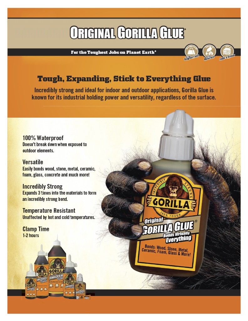 Gorilla Original Waterproof Polyurethane Glue - 4 oz Bottle, Brown (Pack of 12) - Strong Bonding for Wood, Metal, Ceramic & DIY Projects