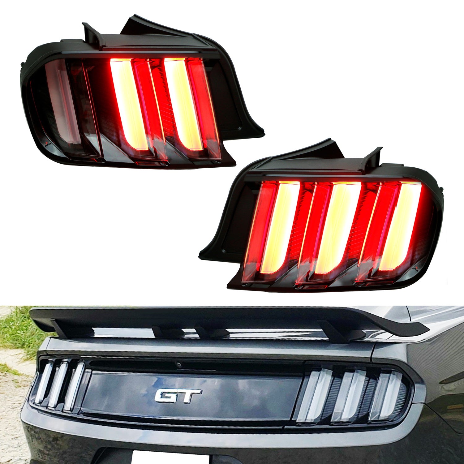 15-20 Ford Mustang Full LED Taillight Lamps with Dynamic Sequential Turn Signals - Upgrade Your Ride with Stylish Nighttime Visibility & Safety