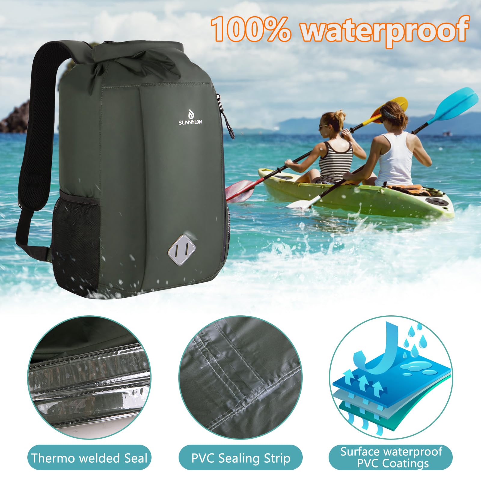 Waterproof Dry Bag Backpack 20L with Waist Pouch & Phone Case - Roll Top Kayaking Dry Bag for Marine, Beach, Rafting, Boating, Hiking, Camping, Fishing - Ideal for Outdoor Adventures & Water Sports