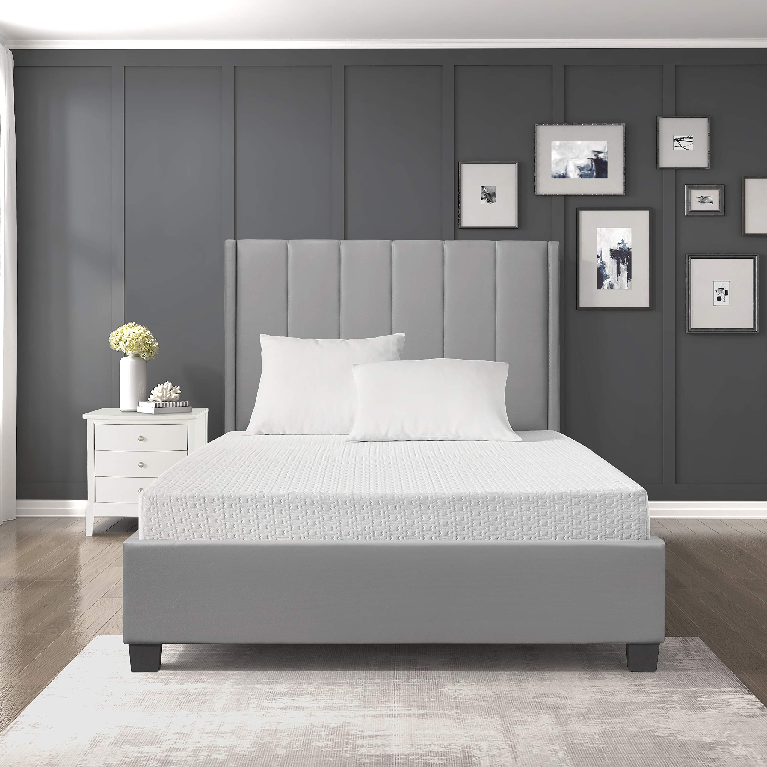 Lexicon Amira 8-Inch Queen Size Gel Infused Memory Foam Mattress - Cooling Support for Back, Stomach & Side Sleepers - White Bed Mattress for Master Bedroom, Guest Room & Apartment