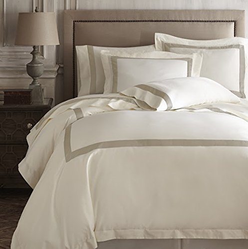 E.Elana Portofino 3-Piece Luxury Duvet Cover Set - King/Cal-King Size - Soft Tencel & Cotton Blend with Elegant Applique Design in Tan/Ivory - Perfect for Master Bedroom, Guest Room & Hotel Decor