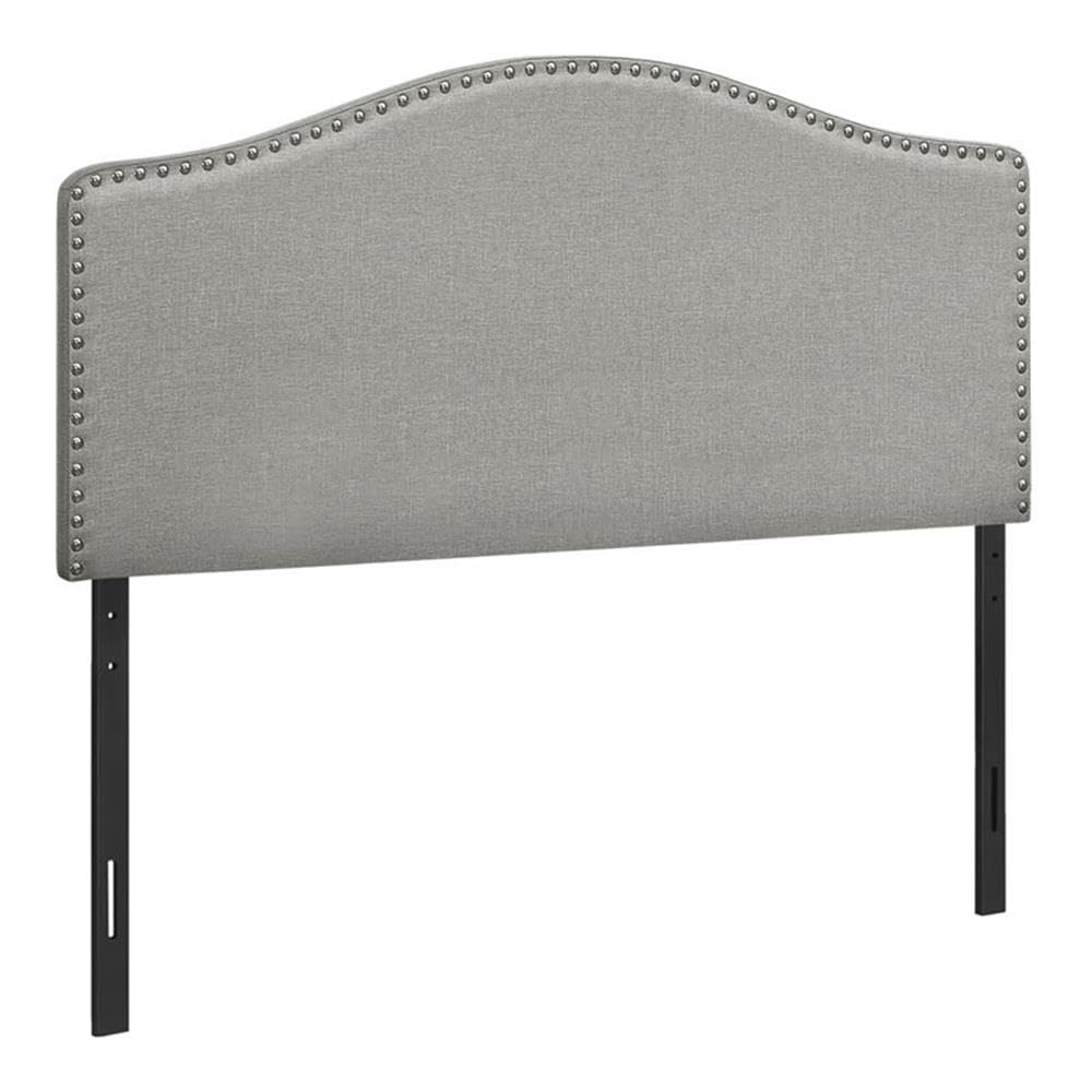 Monarch Specialties Full Size Upholstered Headboard Only - Grey Linen Look Transitional Style for Bedroom Decor | Perfect for Modern and Traditional Bedroom Settings