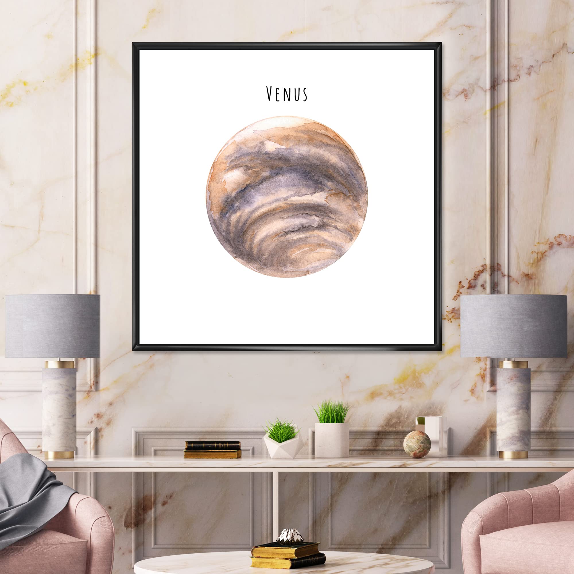 DesignQ Planet Venus - Bohemian & Eclectic Framed Canvas Wall Art Print | Home Decor for Living Room, Bedroom & Office | Unique Gift Idea