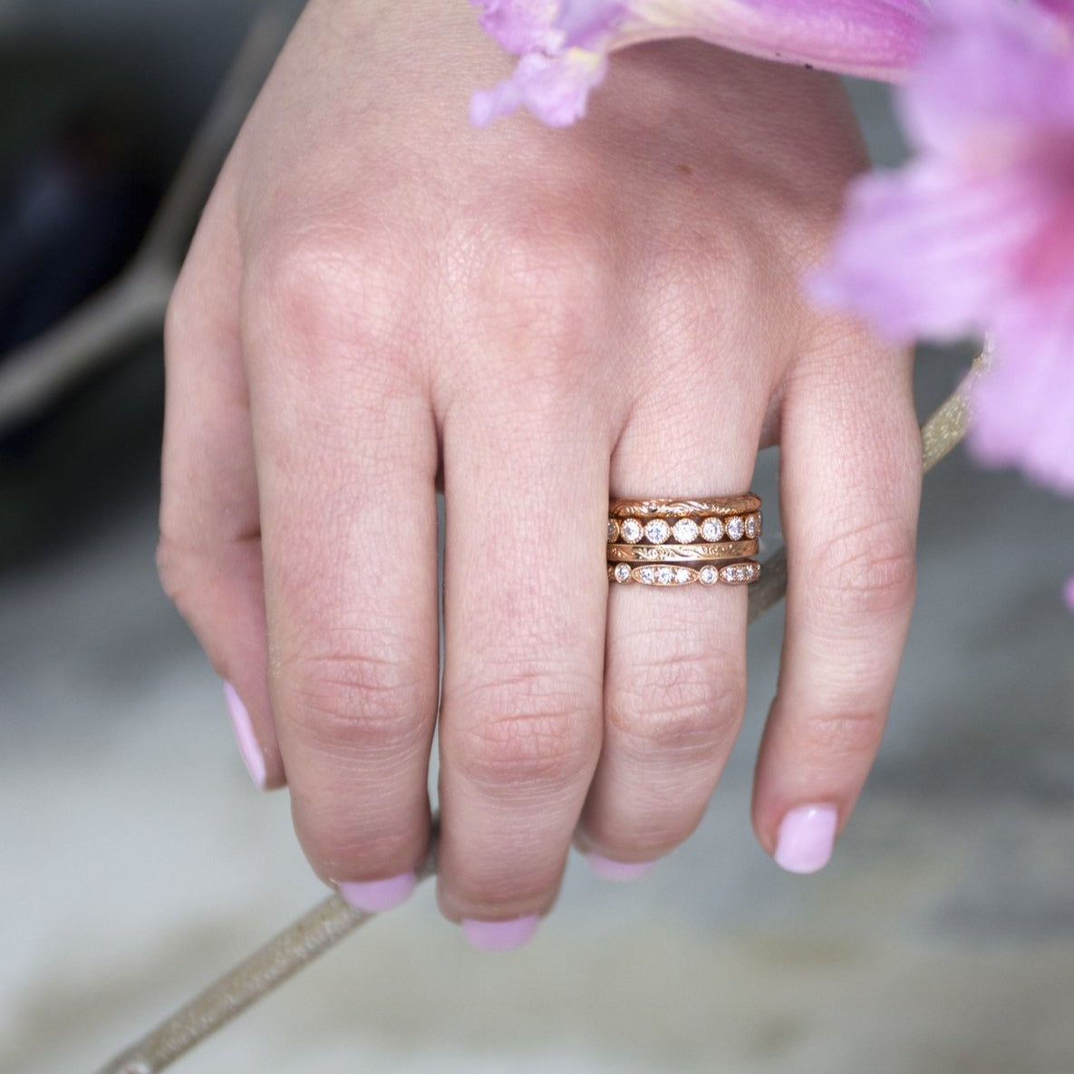 18K Rose Gold Single Stone Sadie Band Ring - Elegant Stackable Jewelry for Women, Perfect for Weddings, Anniversaries & Everyday Wear