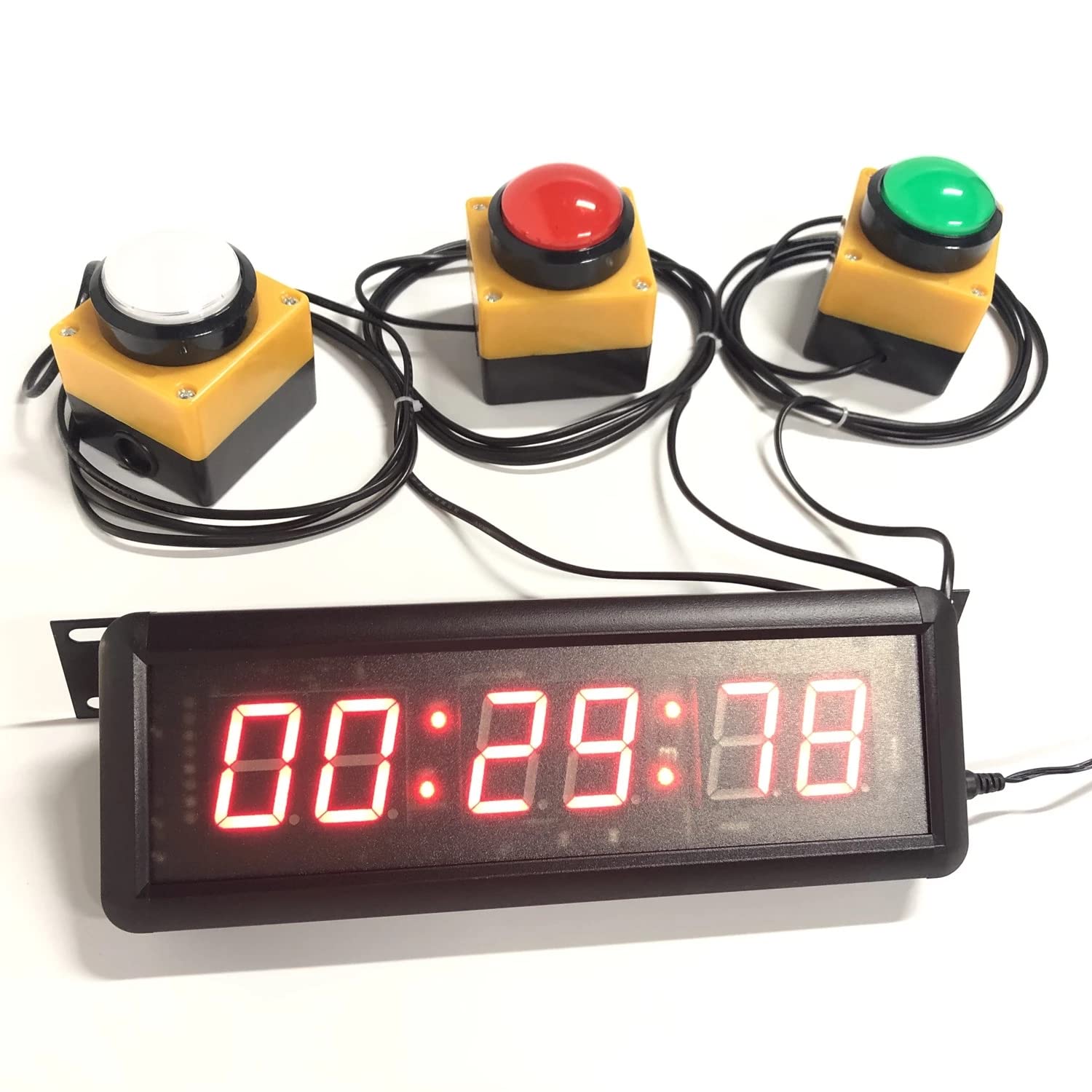 1.5 Inch 6-Digit Wired LED Race Timing Clock with Remote Control - 3 Button Gym Timer for Running Events, Countdown/Count Up, Stopwatch - 12/24 Hour Real Time Display (Red) - Perfect for Track Meets, Fitness Classes & Sports Training