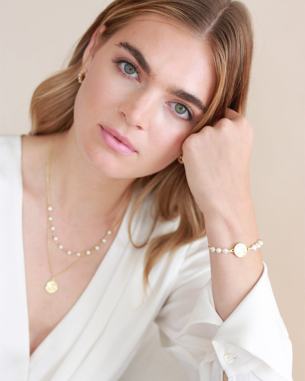 Parker Pearl & Coin Adjustable Bracelet for Women - Elegant Beaded Jewelry Gift for Birthday, Anniversary & Special Occasions