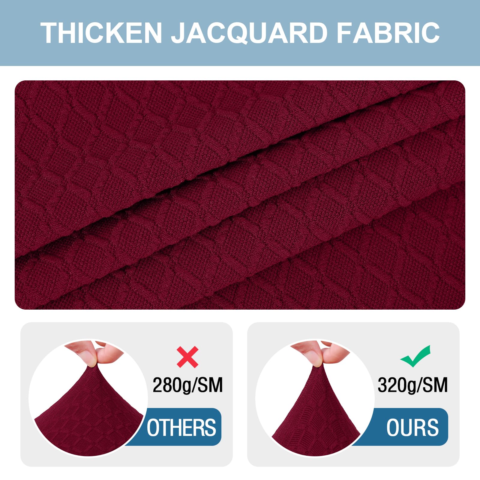 Smiry Stretch Jacquard Dining Room Chair Seat Covers Set of 2 - Washable & Removable Slipcovers for Kitchen, Office, Restaurant - Wine Red Seat Protectors Without Rear Covers