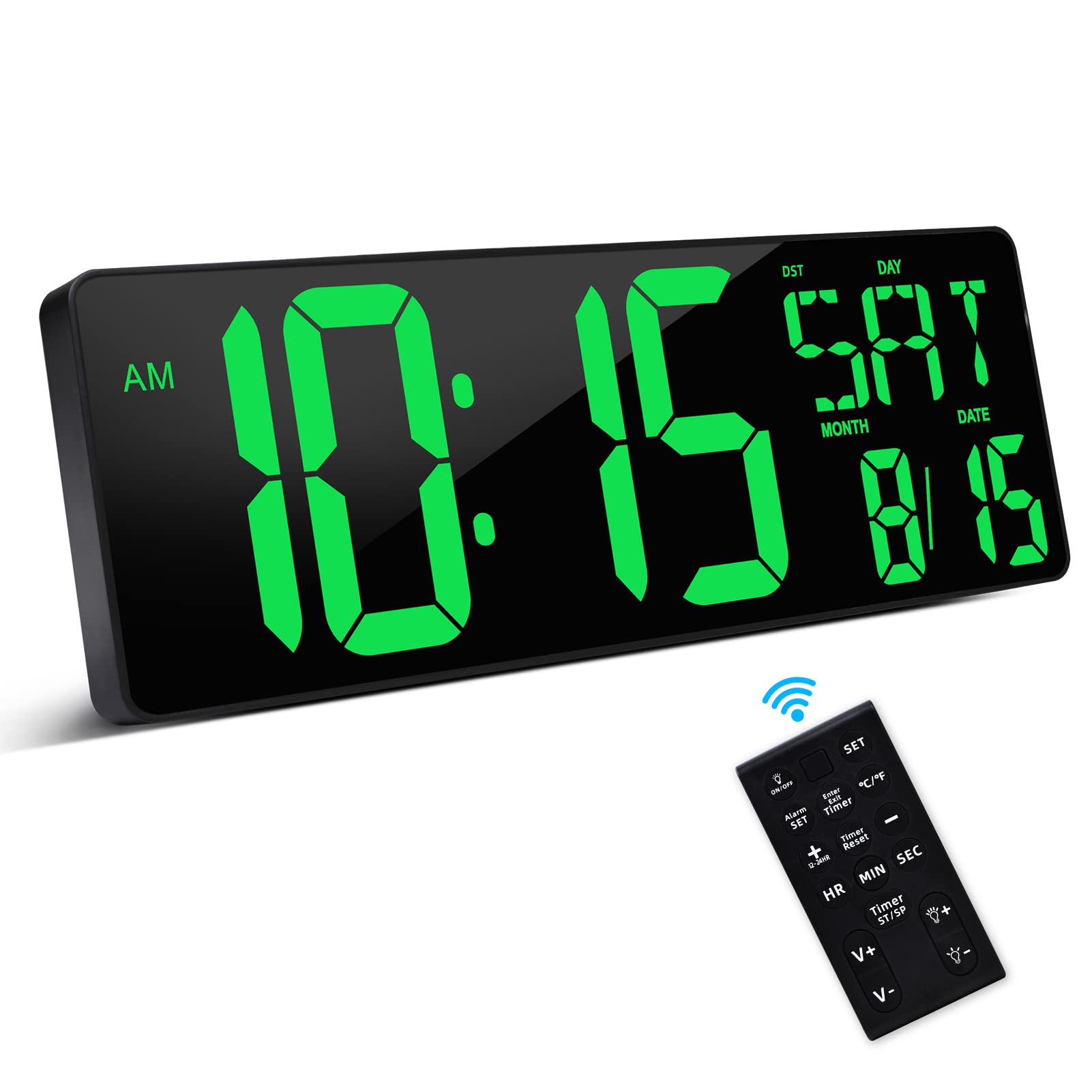 XREXS 16.5 Inch Large Digital Wall Clock with Remote Control - LED Display, Count Up/Down Timer, Adjustable Brightness, Plug-in Alarm Clock with Day/Date/Temperature - Perfect for Home, Office, Gym & Classroom Use