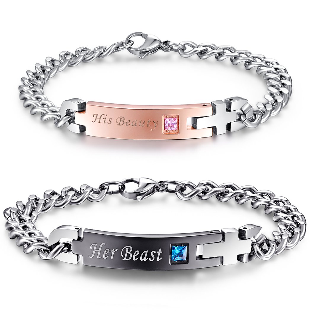 Stylish Stainless Steel Couple Bracelets - Matching Love Jewelry Gifts for Him & Her - Perfect for Anniversaries, Valentine's Day & Romantic Dates
