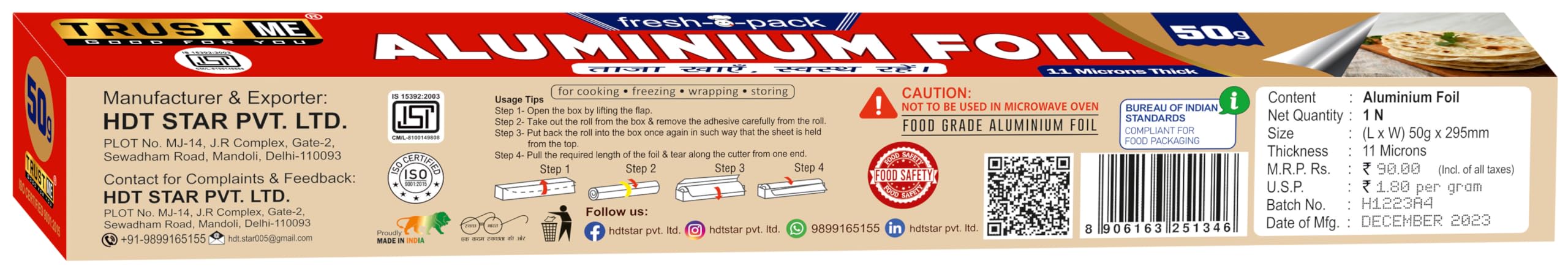 Premium Food Grade Aluminum Foil for Cooking, Baking & Food Storage - 50g 11 Micron Thickness | Keeps Food Fresh, Warm & Hygienic | Ideal for Meal Prep, BBQ, Leftovers & Lunch Box Packing | Pack of 3 Rolls (Red) | Perfect for Home Kitchen, Restaurants & Outdoor Picnics