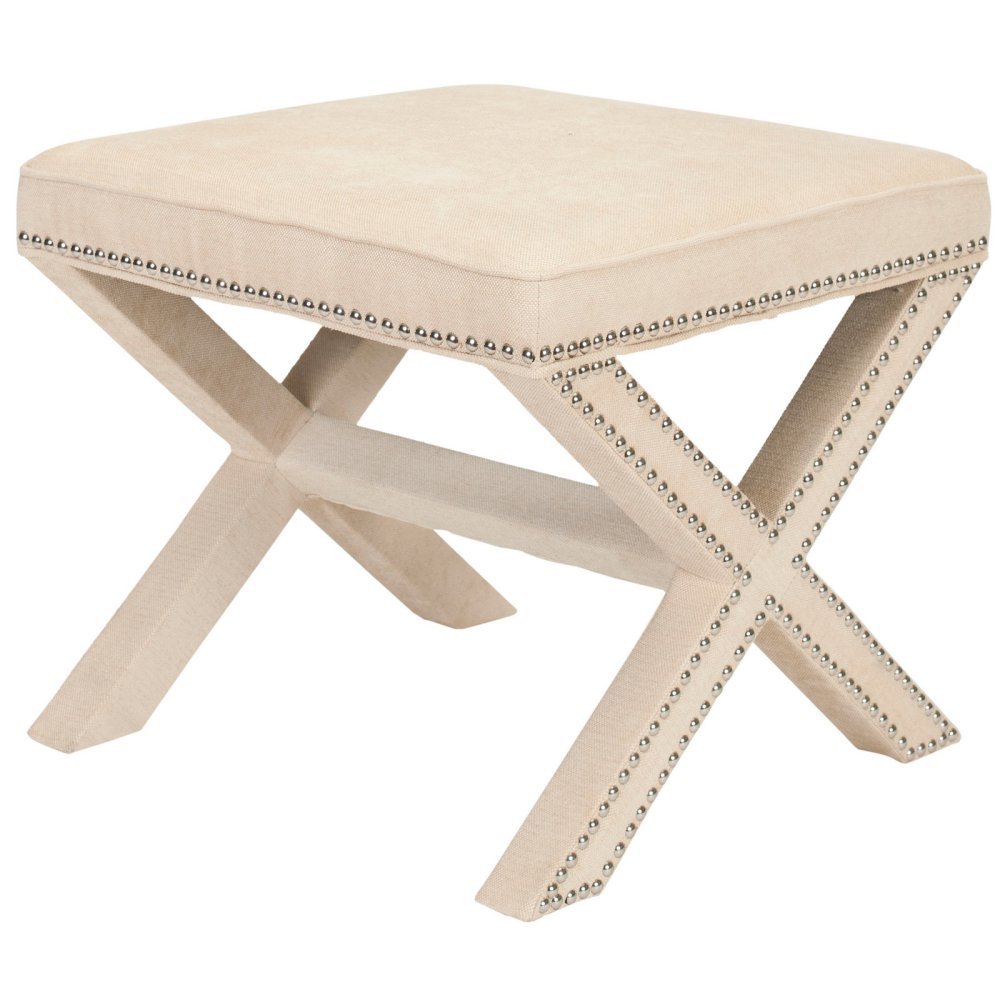 Safavieh Mercer Collection Palmer Ottoman in Taupe - Stylish Footstool for Living Room, Bedroom & Home Decor