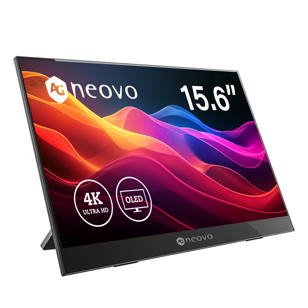 AG Neovo N1651 15.6 Inch OLED Portable Monitor - 4K UHD 3840×2160, Dual USB-C & Mini HDMI, 100% DCI-P3/sRGB, 400 Nits, 1ms Response, HDR400 - Perfect for Gaming, Graphic Design & Mobile Workstations (Includes Carrying Bag)