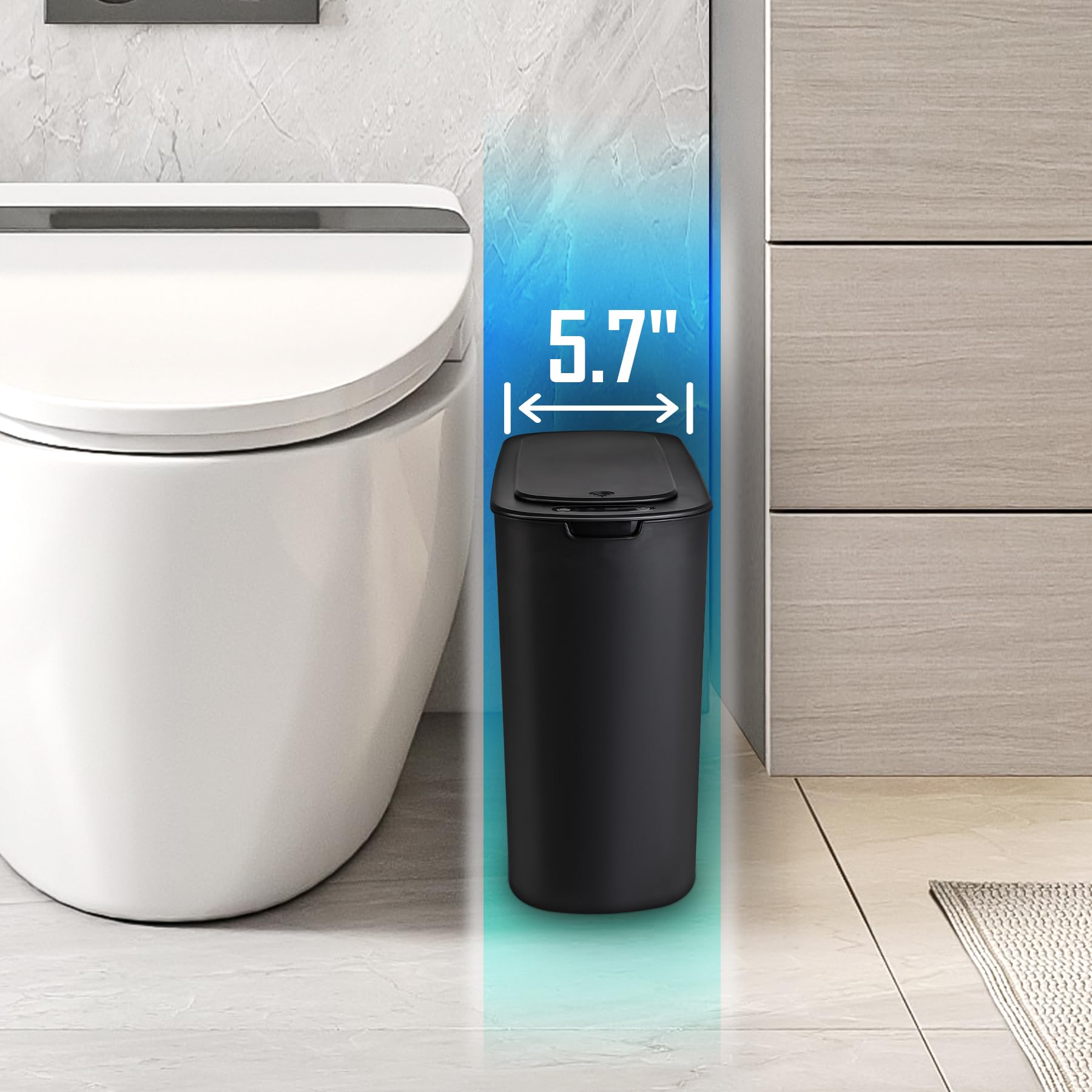 Automatic Motion Sensor Trash Can with Lid - 2.6 Gallon Touchless Garbage Bin, Smart Slim Plastic Wastebasket for Bathroom, Toilet, Office, RV, Bedroom & Living Room - Ideal for Hands-Free Hygiene & Space-Saving Organization
