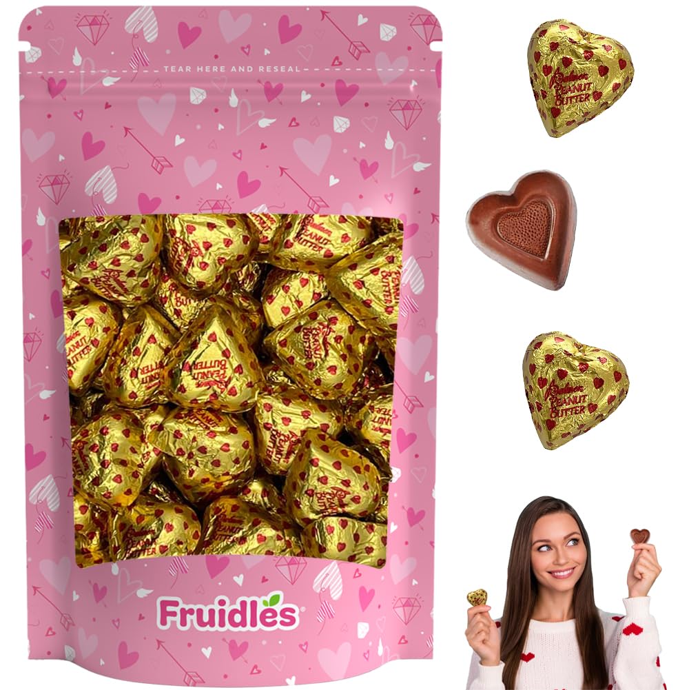 Valentine's Milk Peanut Butter Chocolate Hearts - Creamy Milk Chocolate Treats, Kosher Certified Dairy, Individually Wrapped (8oz) - Perfect for Valentine's Day Gifts, Romantic Surprises & Holiday Desserts