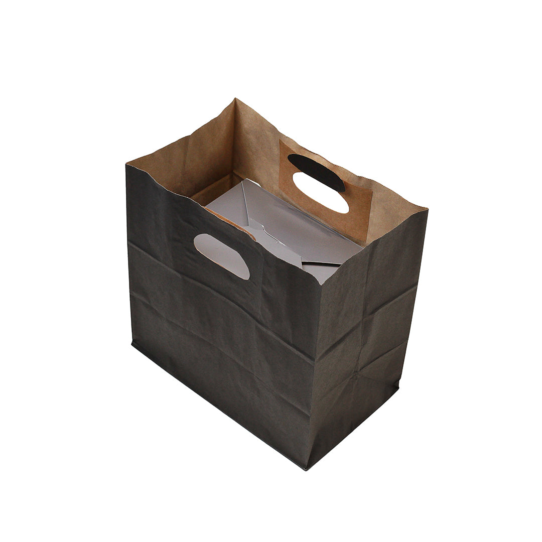 Premium Rectangle Black Paper Take Out Bags with Handles - 11