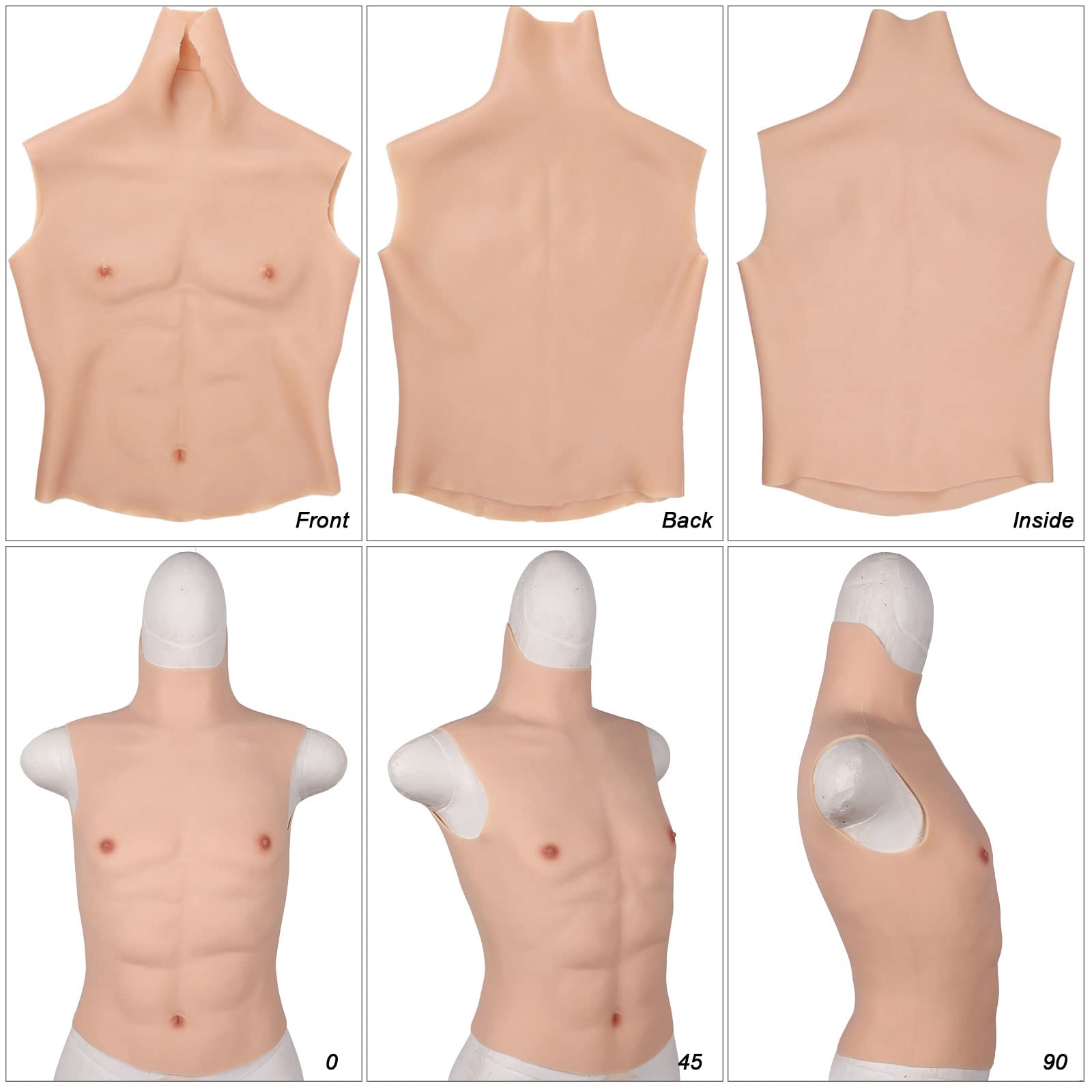 Realistic Muscle Suit for Men - Half Body Chest Silicone Shaper with Ultra Soft Simulation Skin - Perfect for Cosplay, Halloween Costumes, Bodybuilding Shows & Theater Performances