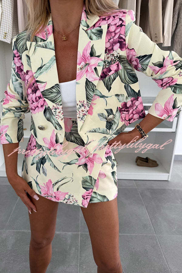 Stylish Floral Print Long Sleeve Lapel Crop Blazer for Women | Botanical Floral Jacket | Perfect for Office, Date Night & Spring Outfits