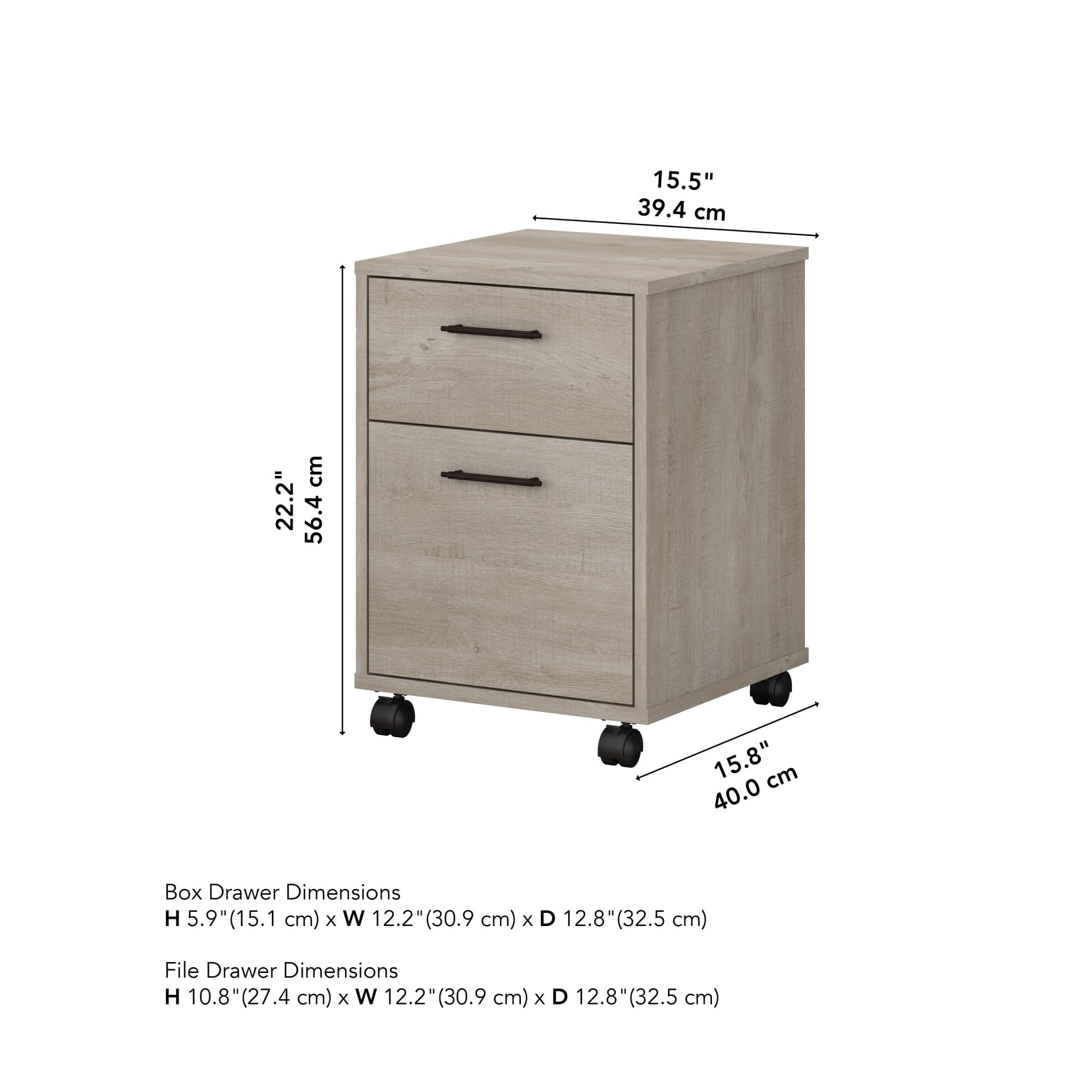 Bush Furniture Key West 2-Drawer Mobile File Cabinet - Rolling Office Storage Cabinet for Home & Workspace | Perfect for Organizing Documents in Small Spaces & Home Offices