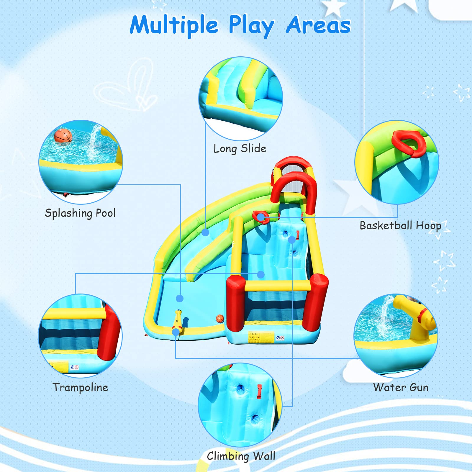 HONEY JOY Inflatable Water Slide with Splash Pool, Climbing Wall & Slides - Outdoor Water Bounce House for Kids & Adults - 480W Blower Included - Perfect for Backyard Parties, Summer Fun & Family Gatherings