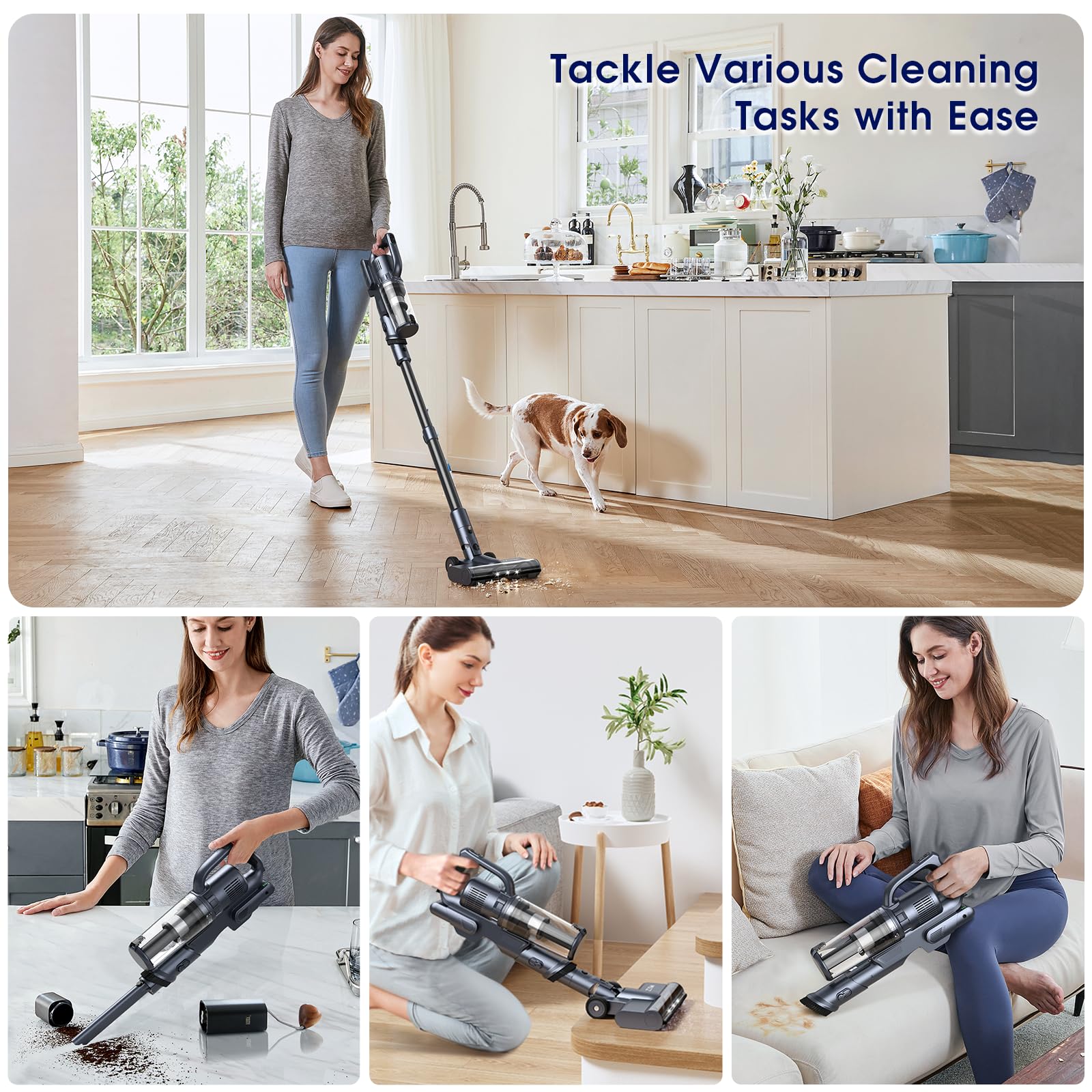 Powerful Cordless Vacuum Cleaner - 35kPa Strong Suction, 50min Runtime, Lightweight Stick & Handheld Vacuum for Home, Carpet, Hard Floors, Pet Hair - Perfect for Quick Cleanups & Car Detailing