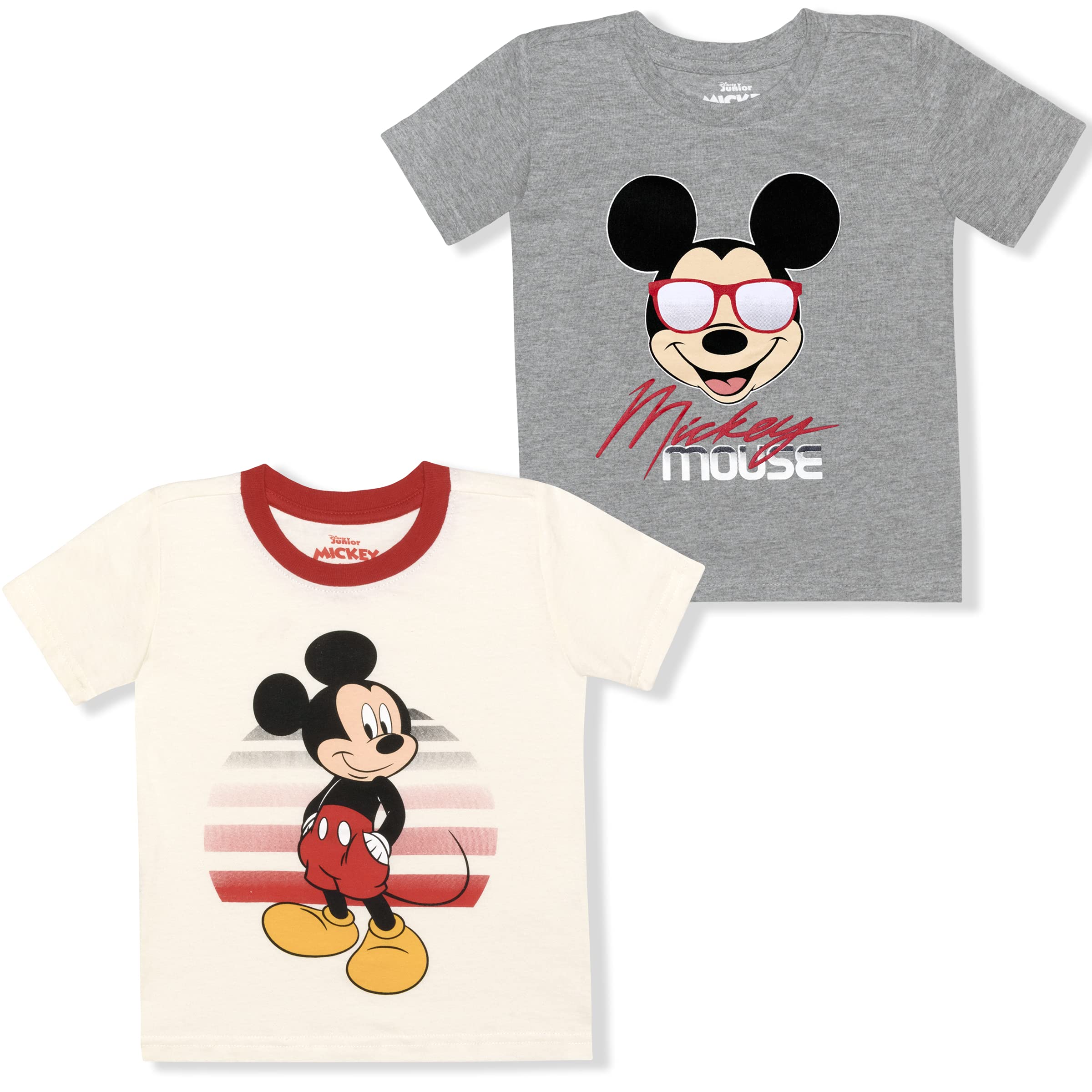 Disney Mickey Mouse Boys' 2 Pack Cotton T-Shirts for Infants & Toddlers - Blue, White, Gray - Soft & Comfortable for Playtime, Daycare & Family Outings