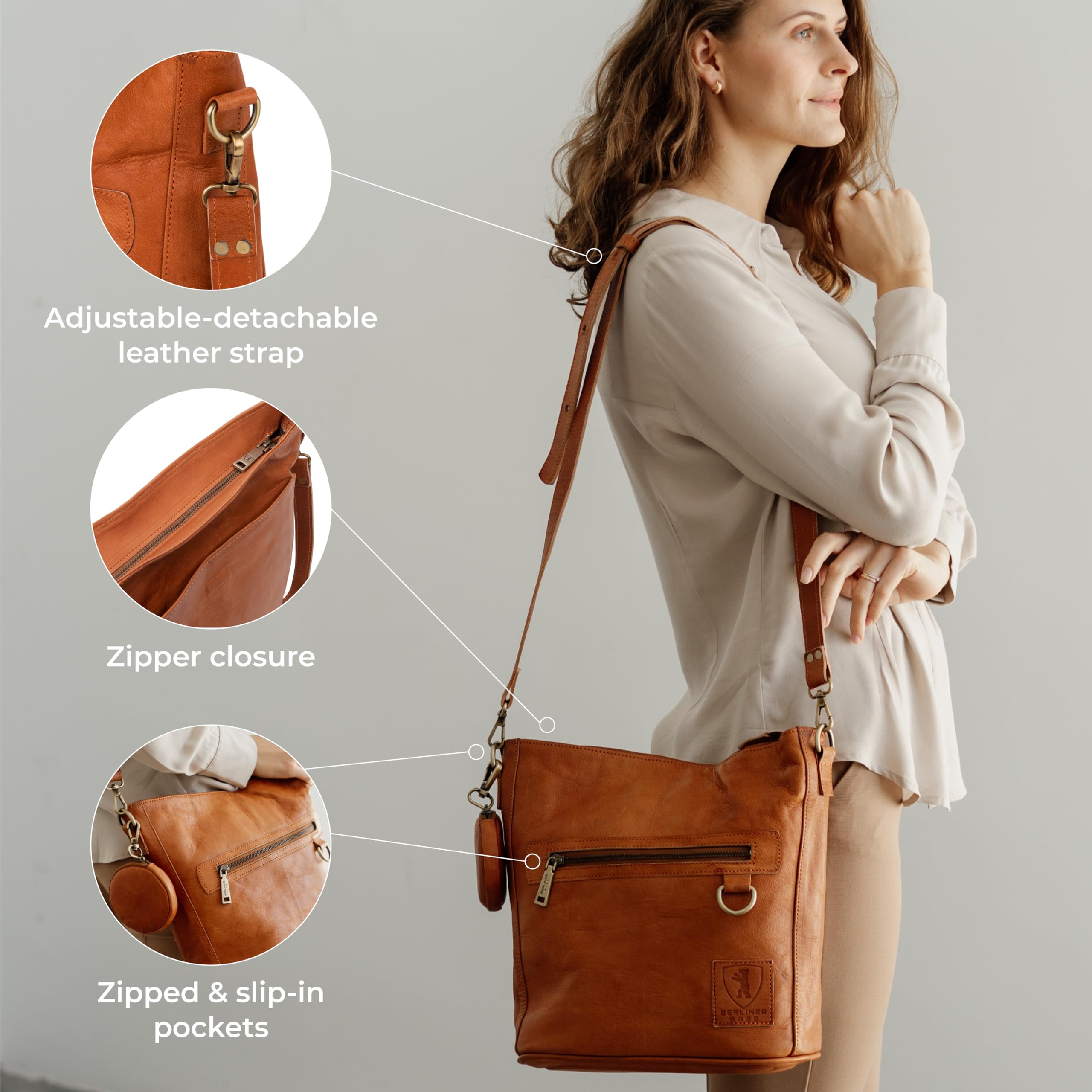 Vintage Genuine Leather Shoulder Bag for Women - BERLINER BAGS Siena Crossbody Purse | Stylish Handbag for Everyday Use, Travel & Date Night