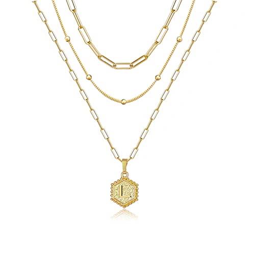 14K Gold Plated Initial Necklace for Women - Personalized Hexagon Pendant with Dainty Paperclip Link Chain, Layering Necklace for Girls | Perfect for Gifts, Daily Wear & Special Occasions