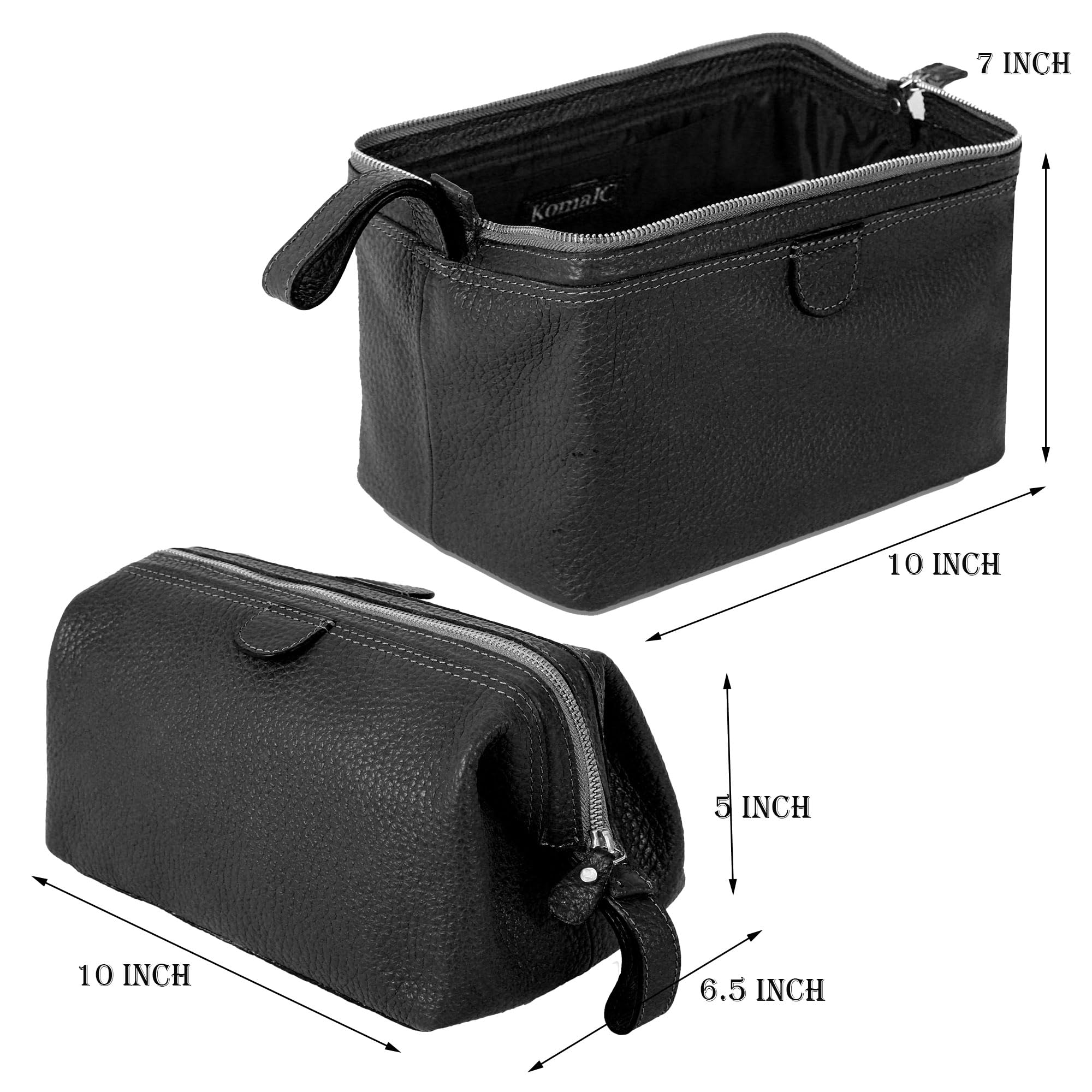 Premium Large Leather Toiletry Bag for Men & Women - Travel Dopp Kit Wash Bag (Black) | Perfect for Gym, Business Trips & Vacation Essentials