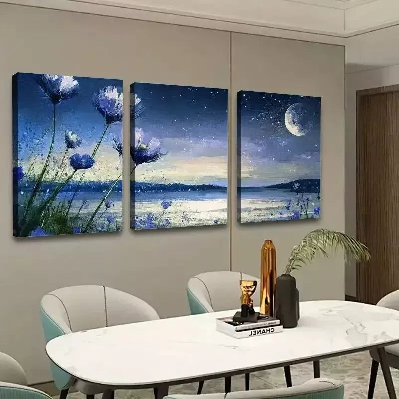 3-Piece Flowers Moon Wall Art Set - Framed Canvas Prints 50x70cm - High Quality Australian Made Wall Decor - Ready to Hang - Perfect for Living Room, Bedroom & Office Decor