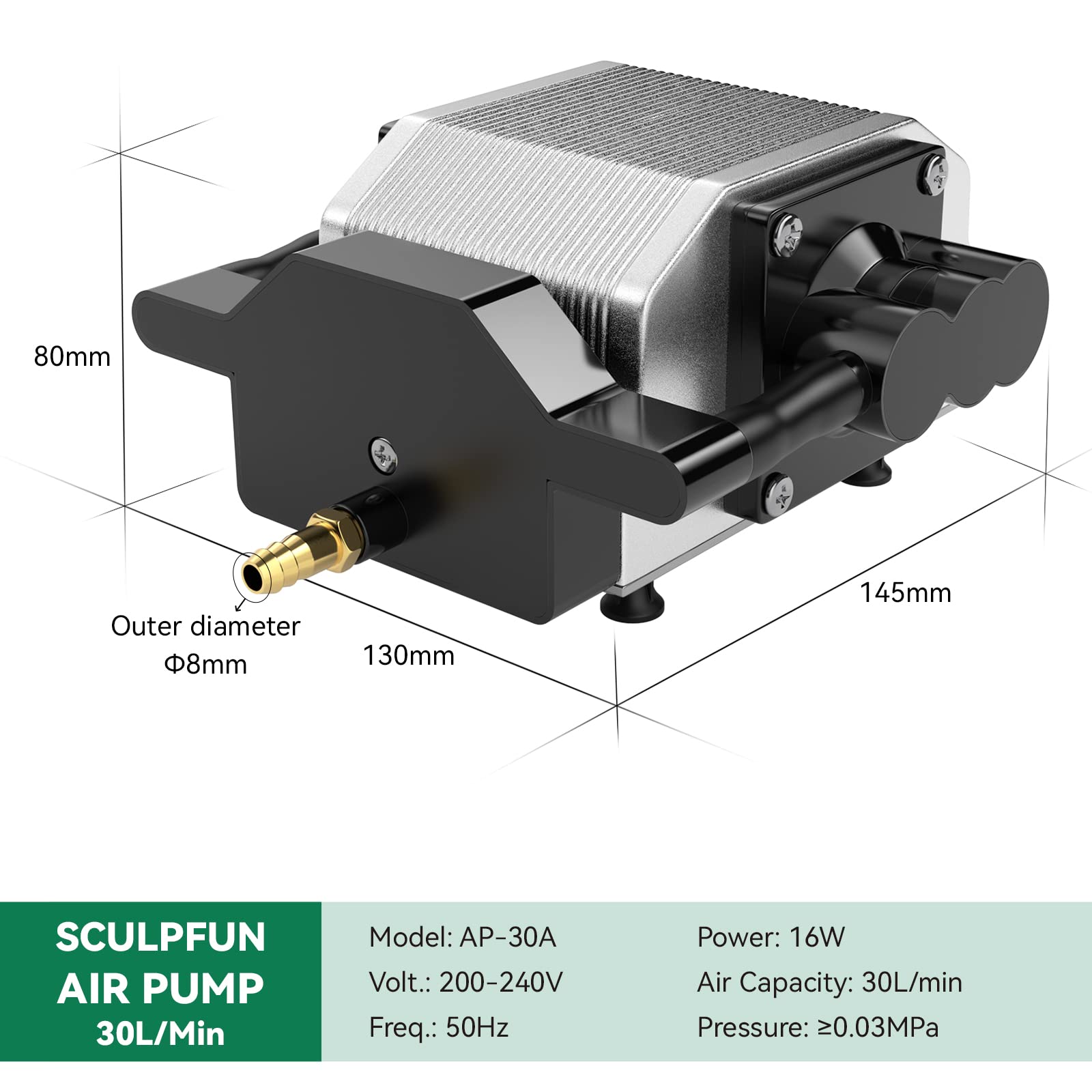 SCULPFUN S10 Air Assist Kit - Adjustable 0-30L/Min Air Flow, Low Noise Laser Engraver Accessory for Wood, Metal, Acrylic Cutting & Engraving | Perfect for DIY Crafts, Sign Making & Jewelry Design