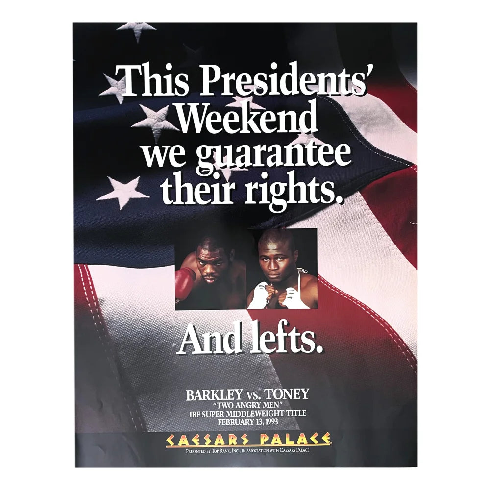 Authentic Iran Barkley vs James Toney 22x28 Boxing Poster with COA - Owned by Caesars 2/13/1993 - Perfect for Sports Memorabilia Collections & Man Cave Decor