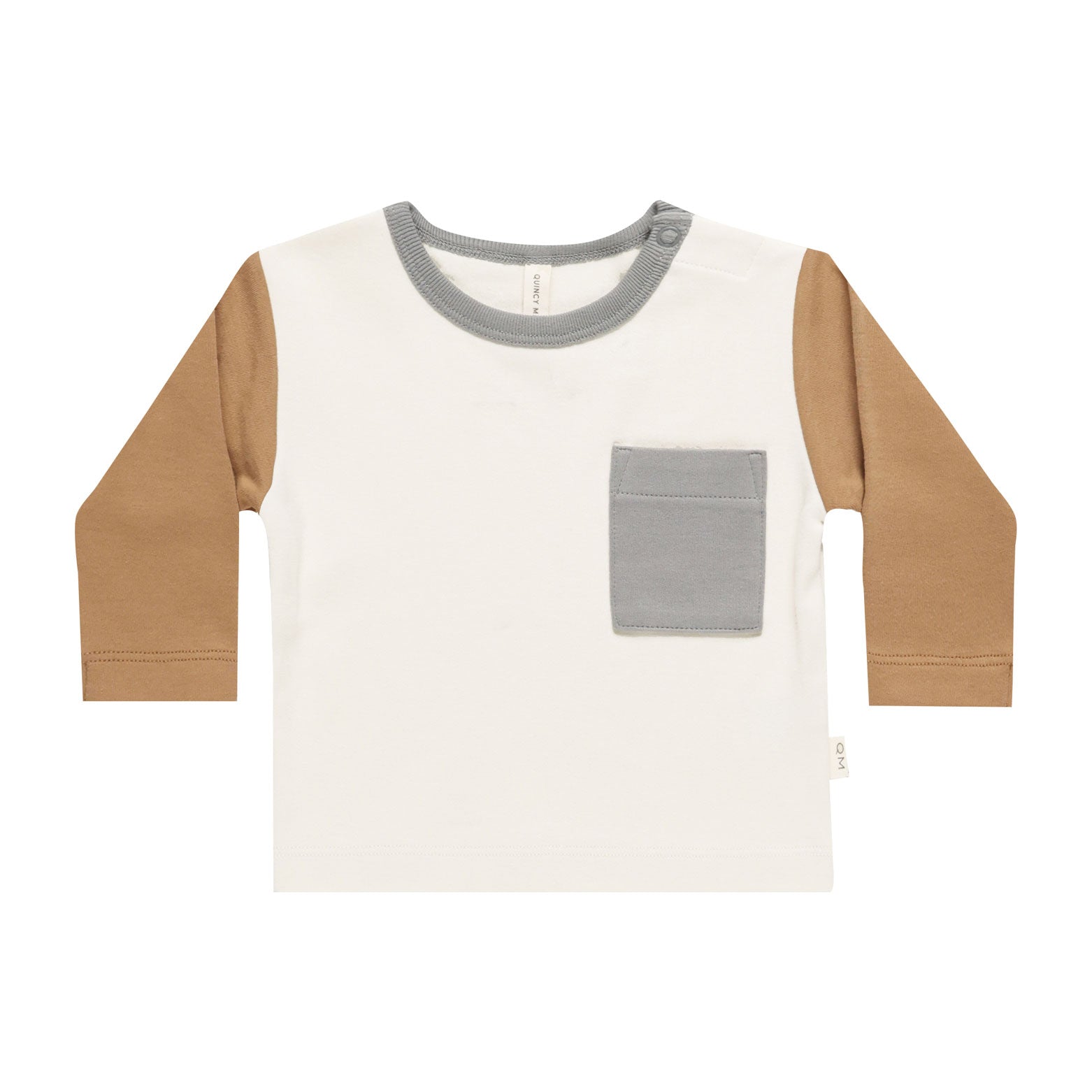 Long Sleeve Pocket T-Shirt for Men | Color Block Casual Shirt in Ivory, Dusty Blue & Golden | Comfortable Everyday Wear for Work, Outings & Relaxation | FINAL SALE
