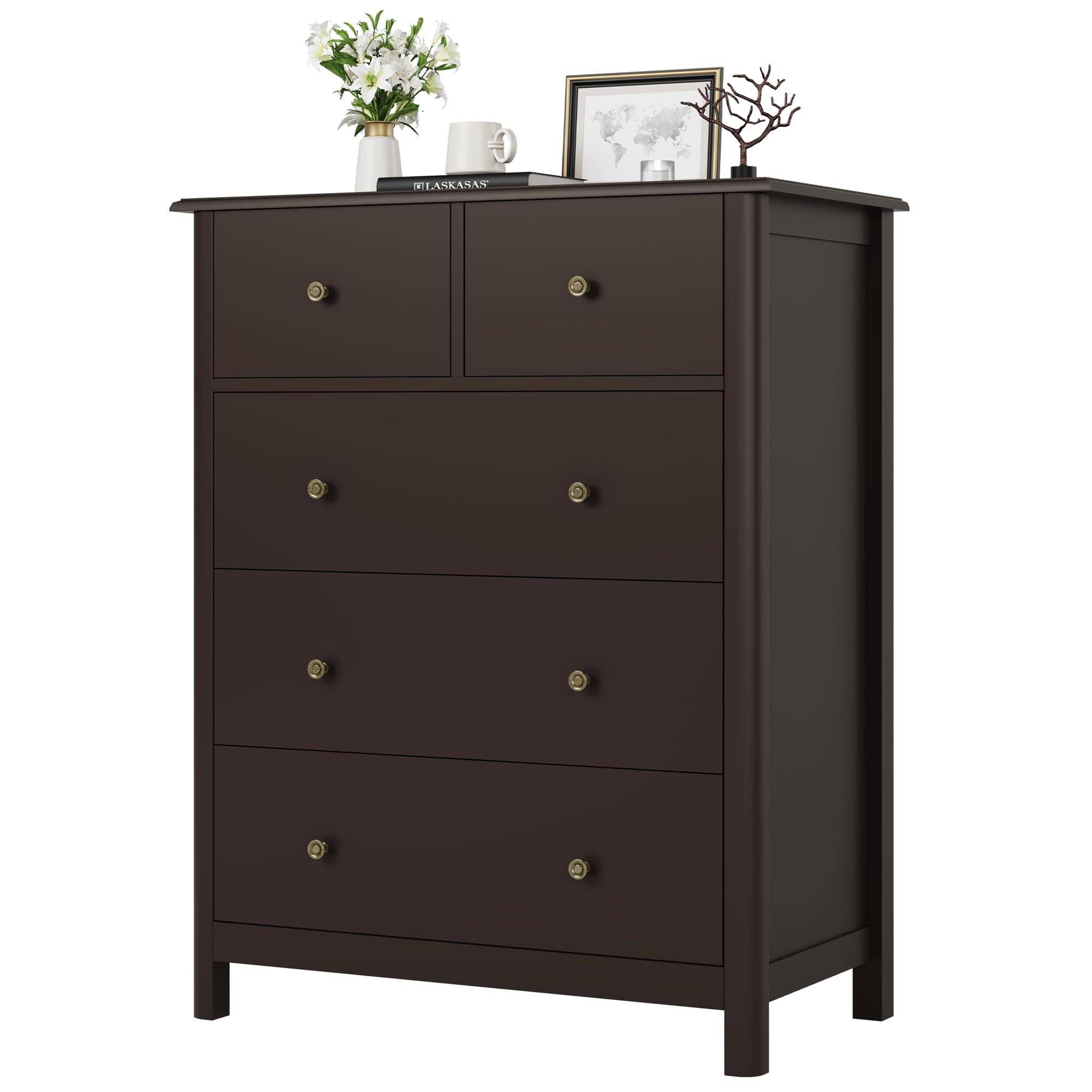 5-Drawer Tall Dresser - Deep Storage Wood Cabinet for Bedroom & Office