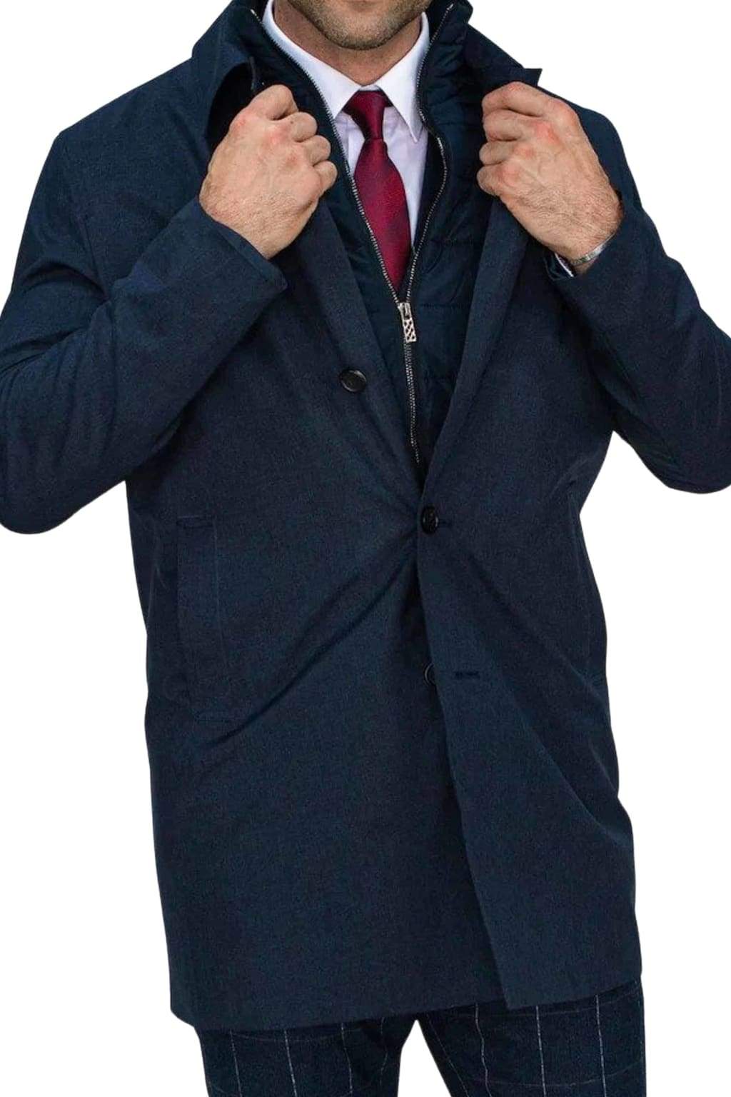 Cavani Men's Brando Navy Mac Coat - Waterproof Trench Coat for Business & Casual Wear | Perfect for Office, Travel & Outdoor Activities