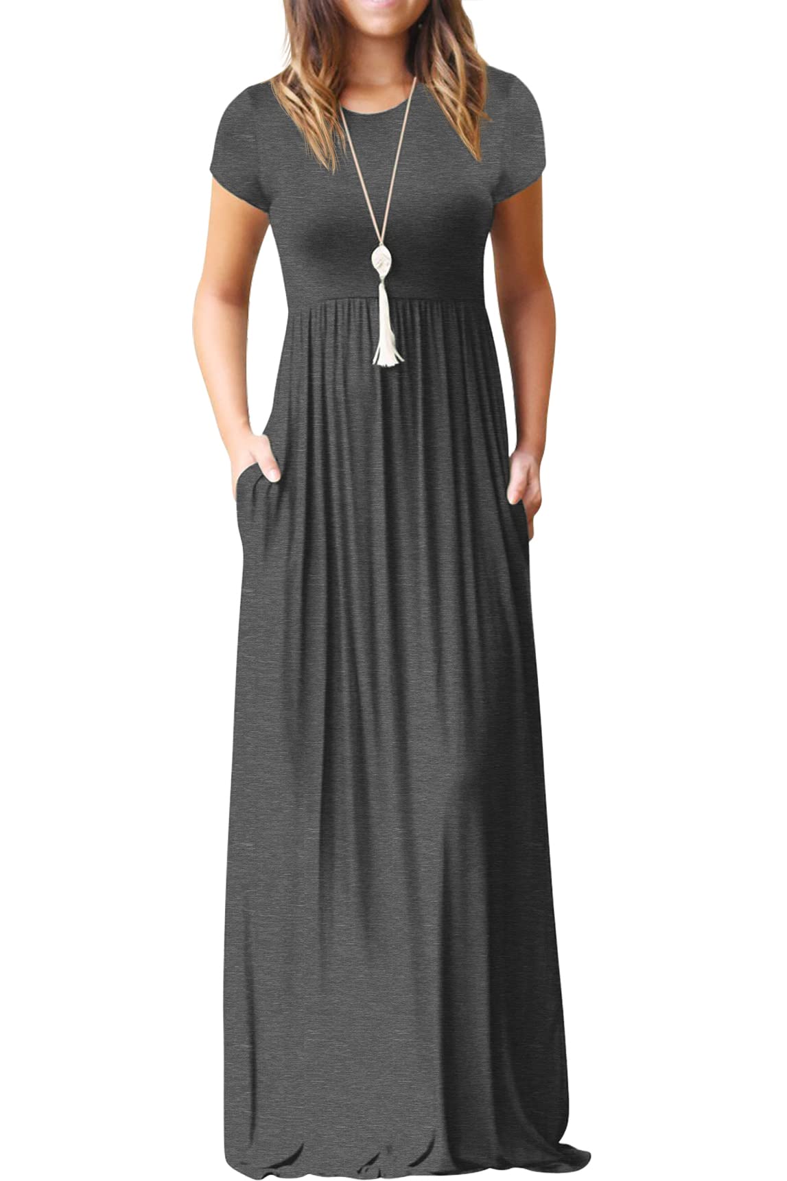 GRECERELLE Women's Summer Short Sleeve Maxi Dress with Pockets - Casual Flowy Long Dress for Beach, Vacation & Everyday Wear