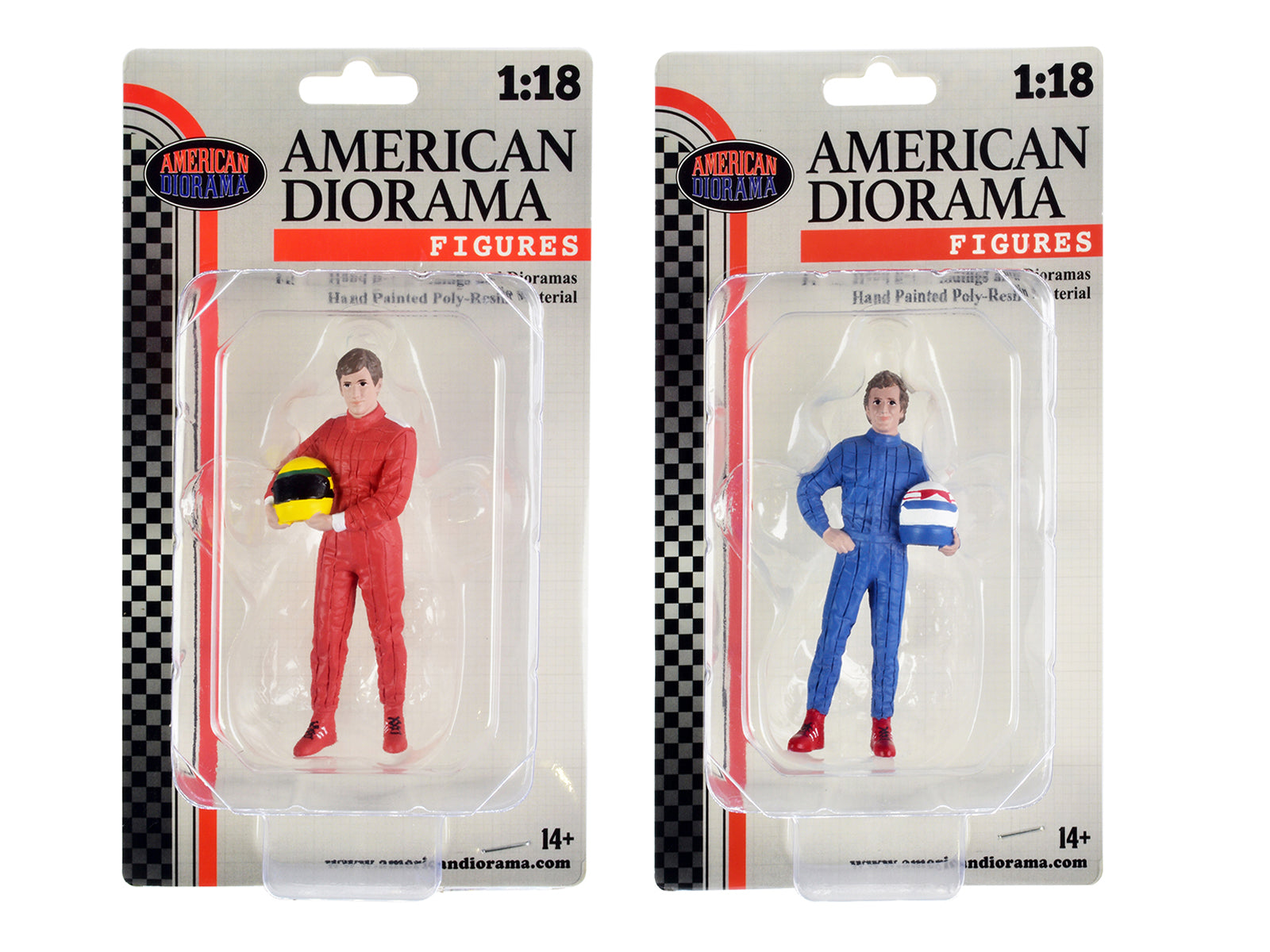 Vintage 80's Racing Legends Action Figures A & B Set - 1/18 Scale Model Cars by American Diorama | Collectible Die-Cast Car Models for Display & Racing Dioramas