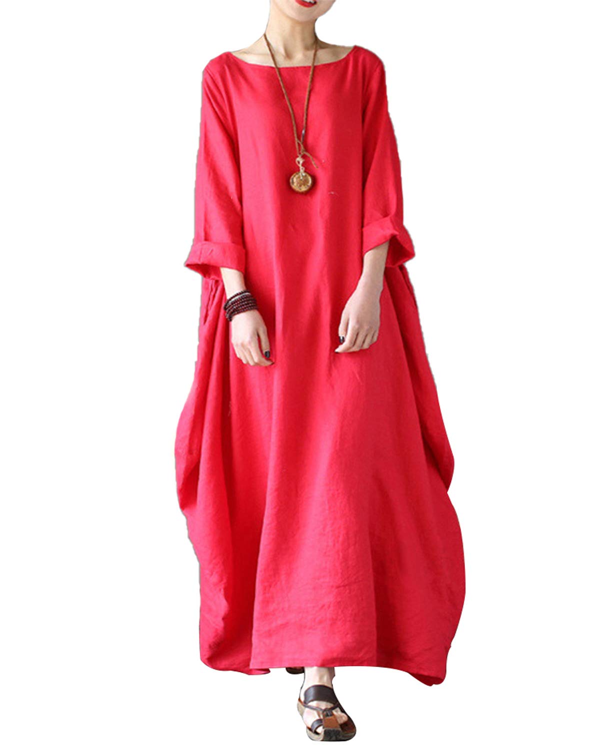 Women's Plus Size Cotton Linen Boho Dress - Long Sleeve Loose Caftan Beach Cover Up with Irregular Hem | Perfect for Summer Vacations, Beach Parties and Casual Outings