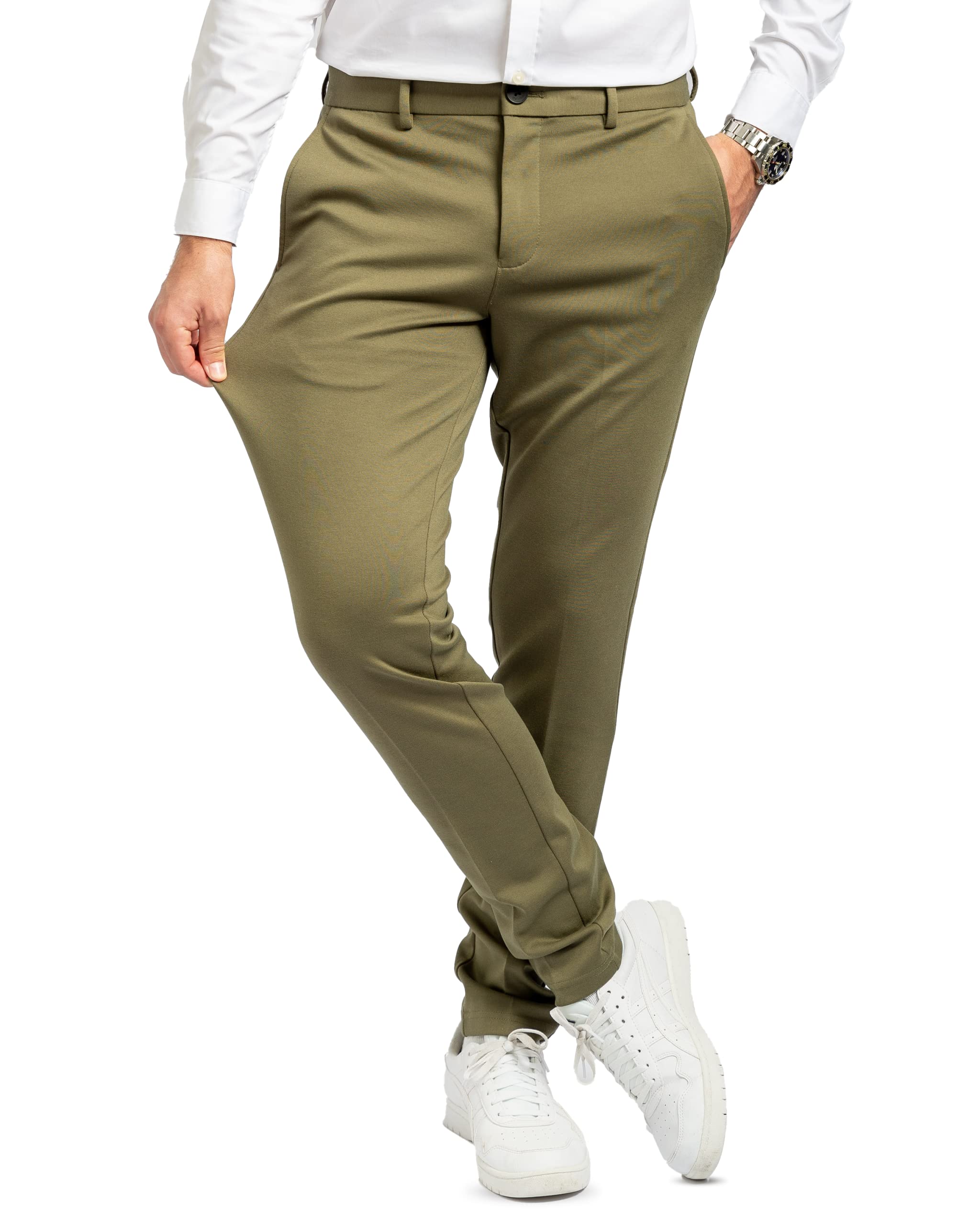 Slim Fit Stretch Men's Dress Pants - Comfortable Modern Business Casual Trousers for Work, Office & Everyday Wear