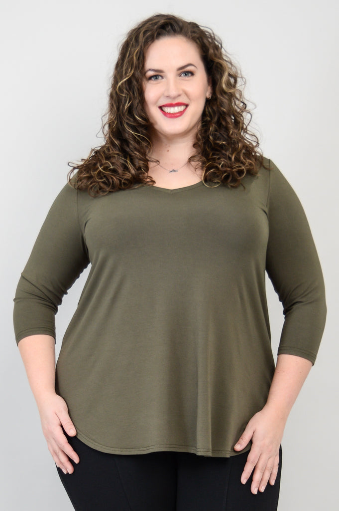 Jackie 3/4 Sleeve Women's Tops - Soft Bamboo Fabric, Khaki Color - Perfect for Yoga, Work & Casual Wear