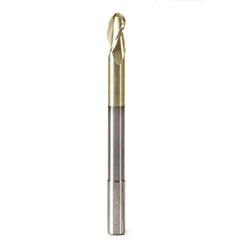Amana Tool 1/2 Inch Carving 3D Ball Nose ZRN Coated Router Bit (46493) - Industrial Grade CNC Woodworking Tool for 3D Carving, Engraving & Sign Making