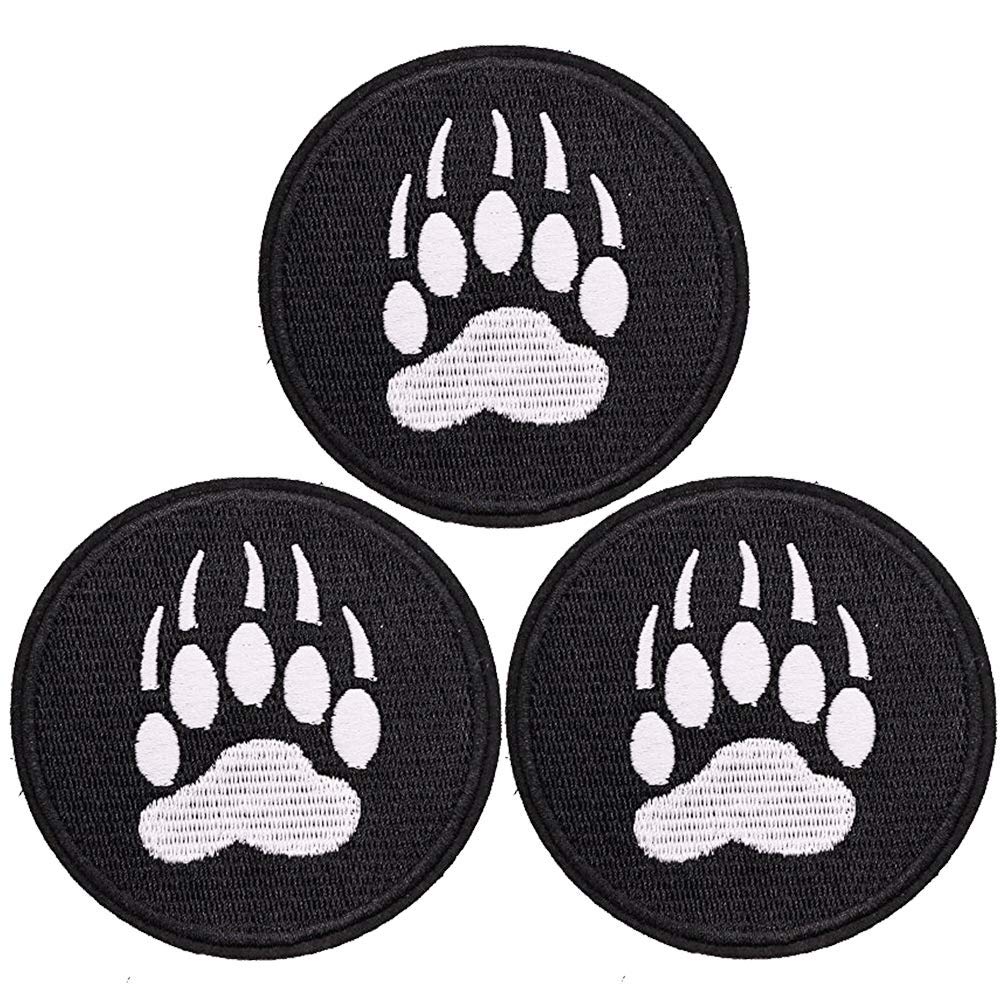 U-Sky 3pcs Bear Paw Iron On or Sew On Patches for Clothing - 3.2x3.2 Inch Black Applique Patches for Jackets, Backpacks, Jeans & DIY Clothes Decor - Perfect for Customizing Denim, Biker Vests & School Bags