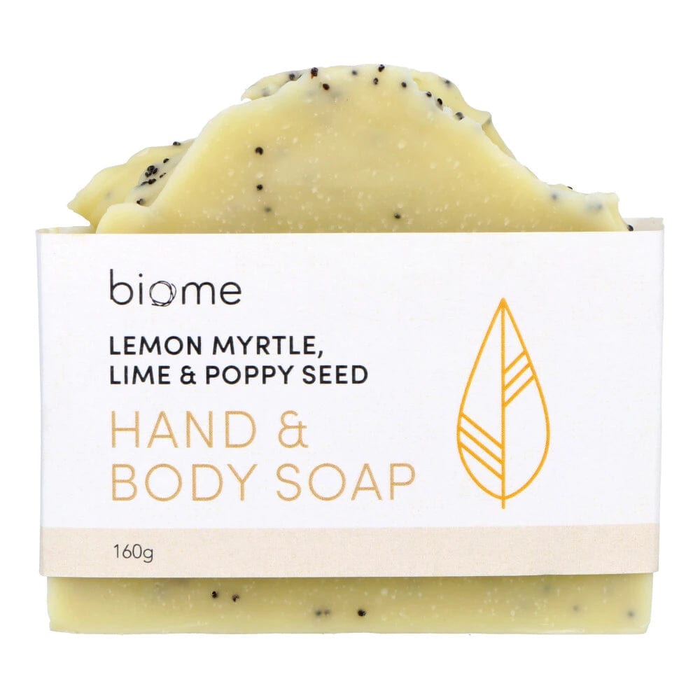 Biome Lemon Myrtle Lime & Poppyseed Hand and Body Soap 160g | Natural Moisturizing Soap for Dry Skin | Perfect for Shower, Bath & Gift Sets