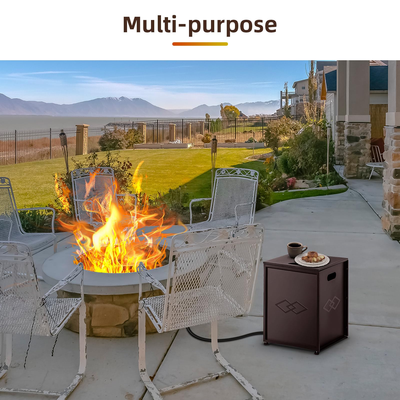**Dual Function Propane Tank Cover Table with Storage Sides – Outdoor Gas Tank Storage Side Table for 20 lbs Propane Tanks – Perfect for Gas Fire Pits, Grills, Griddles & Stoves – Brown**    *(Ideal for Patio, Backyard, Camping & BBQ Gatherings – Protects & Organizes Your Propane Tank in Style!)*