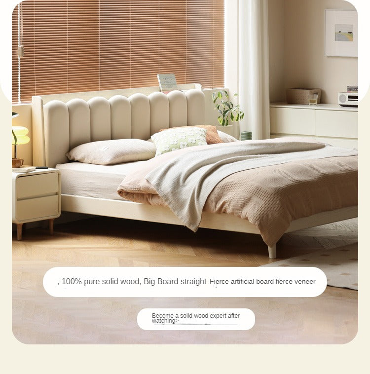 Solid Oak Wood Piano Key Bed Frame - Cream Finish - Elegant and Durable Bedroom Furniture for Classic and Modern Decor Styles