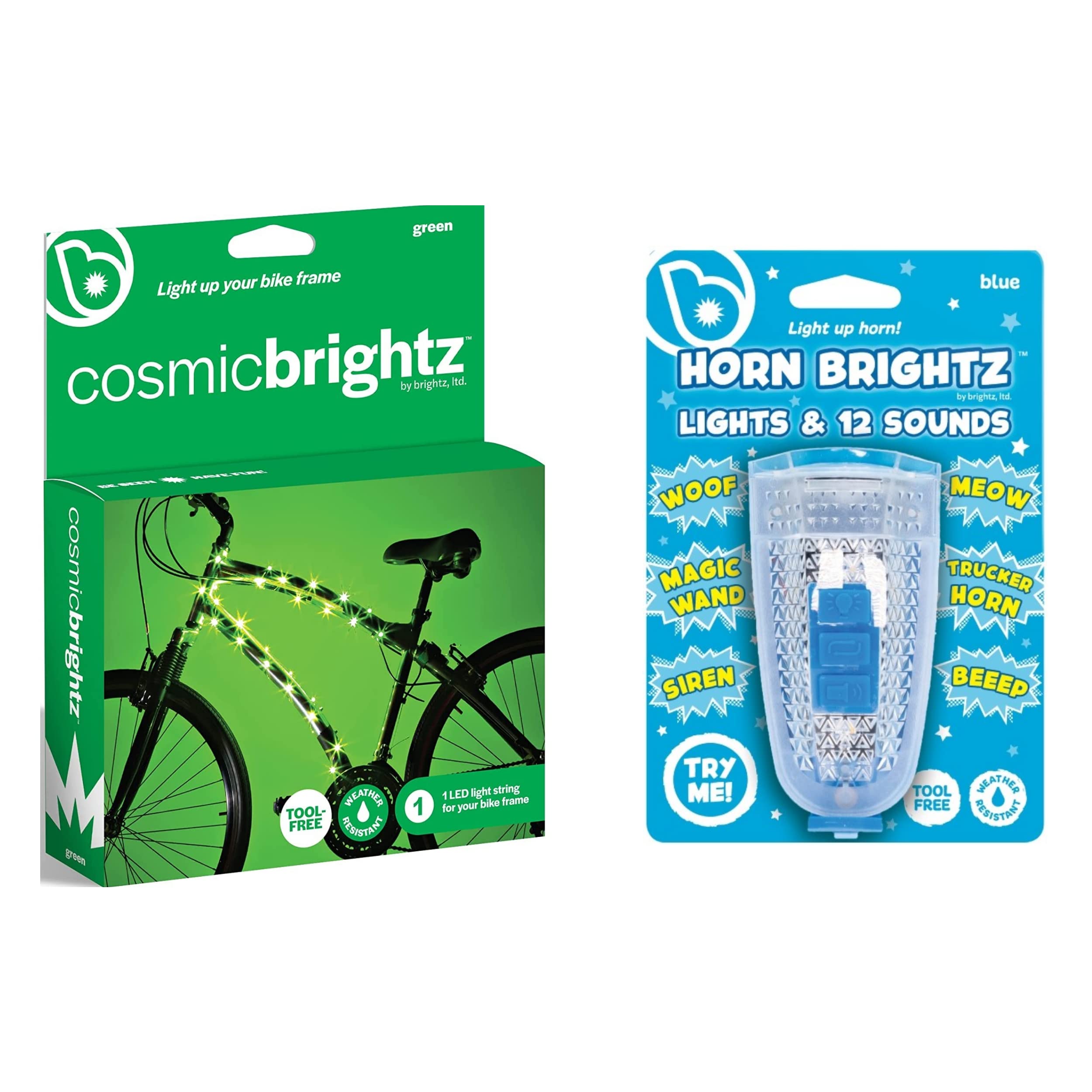 Green Bike Frame Light with LED Bike Horn - CosmicBrightz & HornBrightz Combo for Night Cycling Safety | Perfect for Urban Commuters & Night Riders