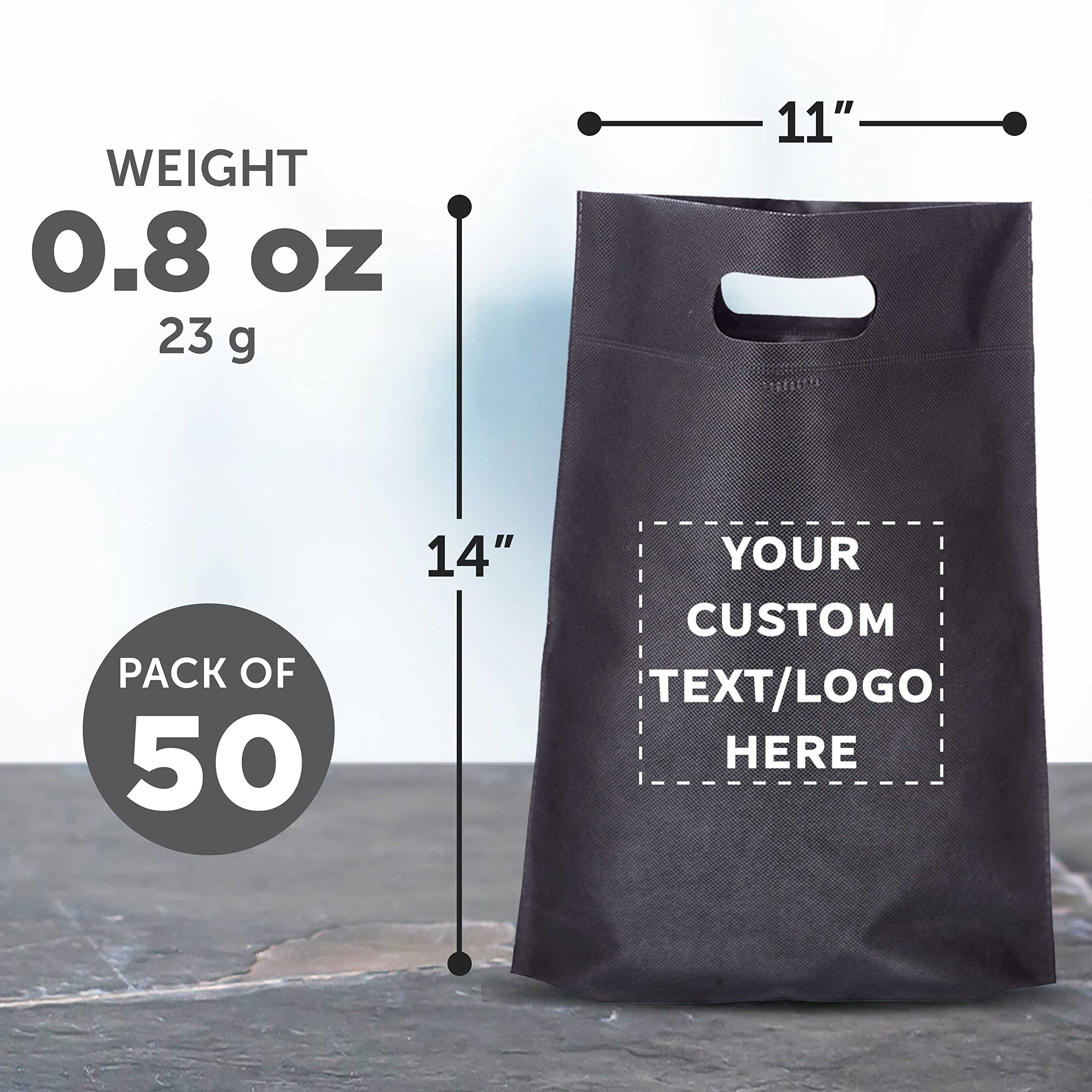 Custom Non-Woven Reusable Tote Bags - Bulk Pack of 50 Personalized Promotional Bags - Eco-Friendly Shopping, Grocery, Beach & Picnic Bags - 11