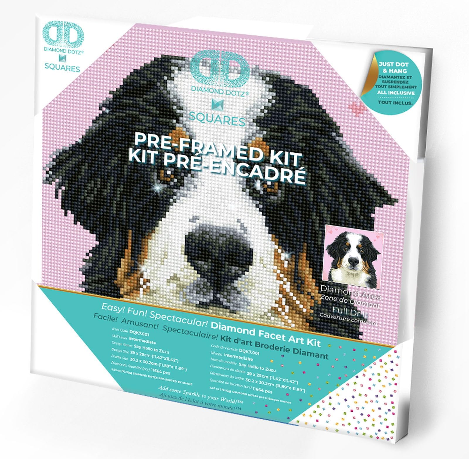 DIAMOND DOTZ Say Hello to Zuzu - Pre-Framed Dog Diamond Painting Kit for Adults - 11.4x11.4 Inch DIY Diamond Art with Dotz Gems - Relaxing Creative Craft for Home Decor & Stress Relief